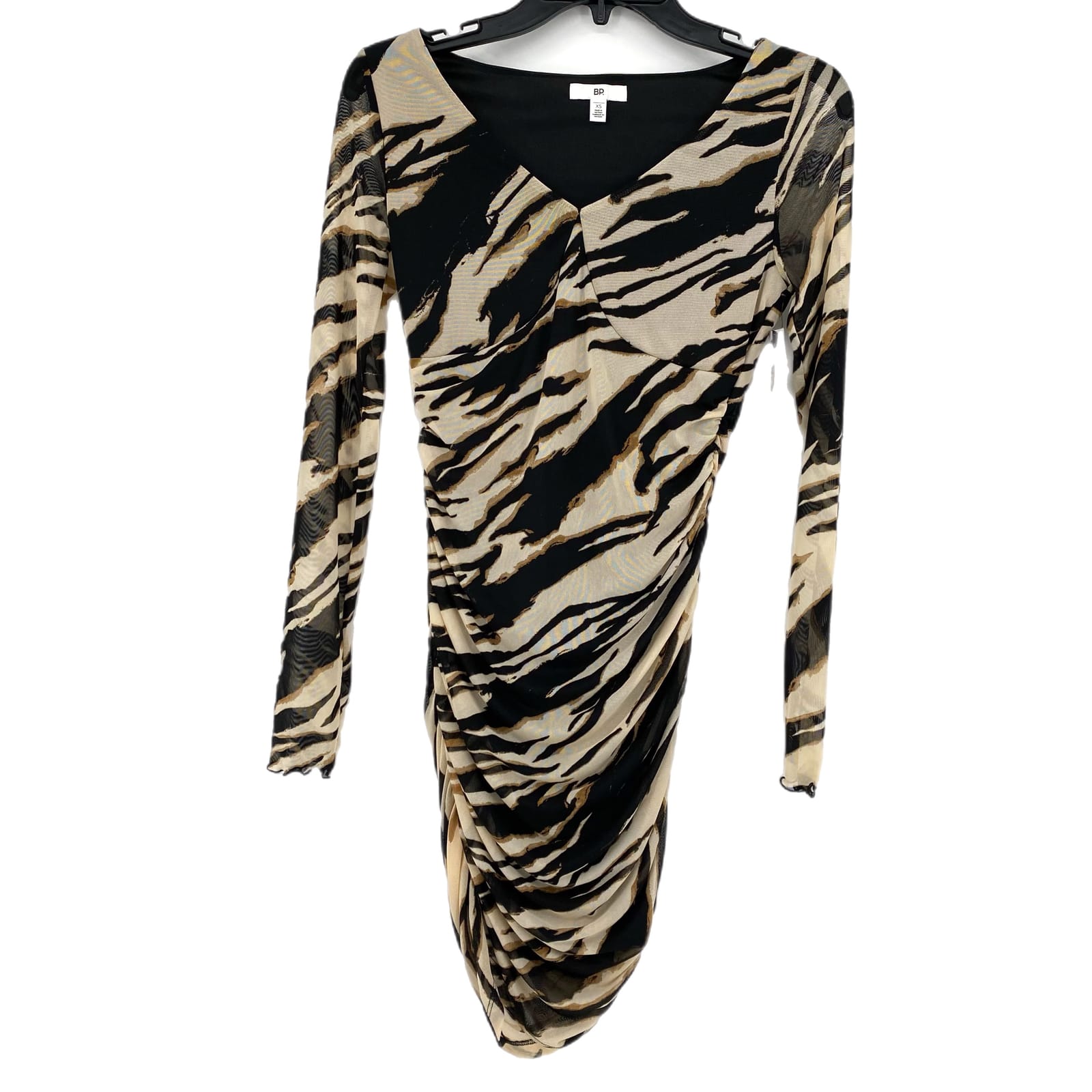 BP Black/Cream Midi V-Neck Long Sleeve Dress