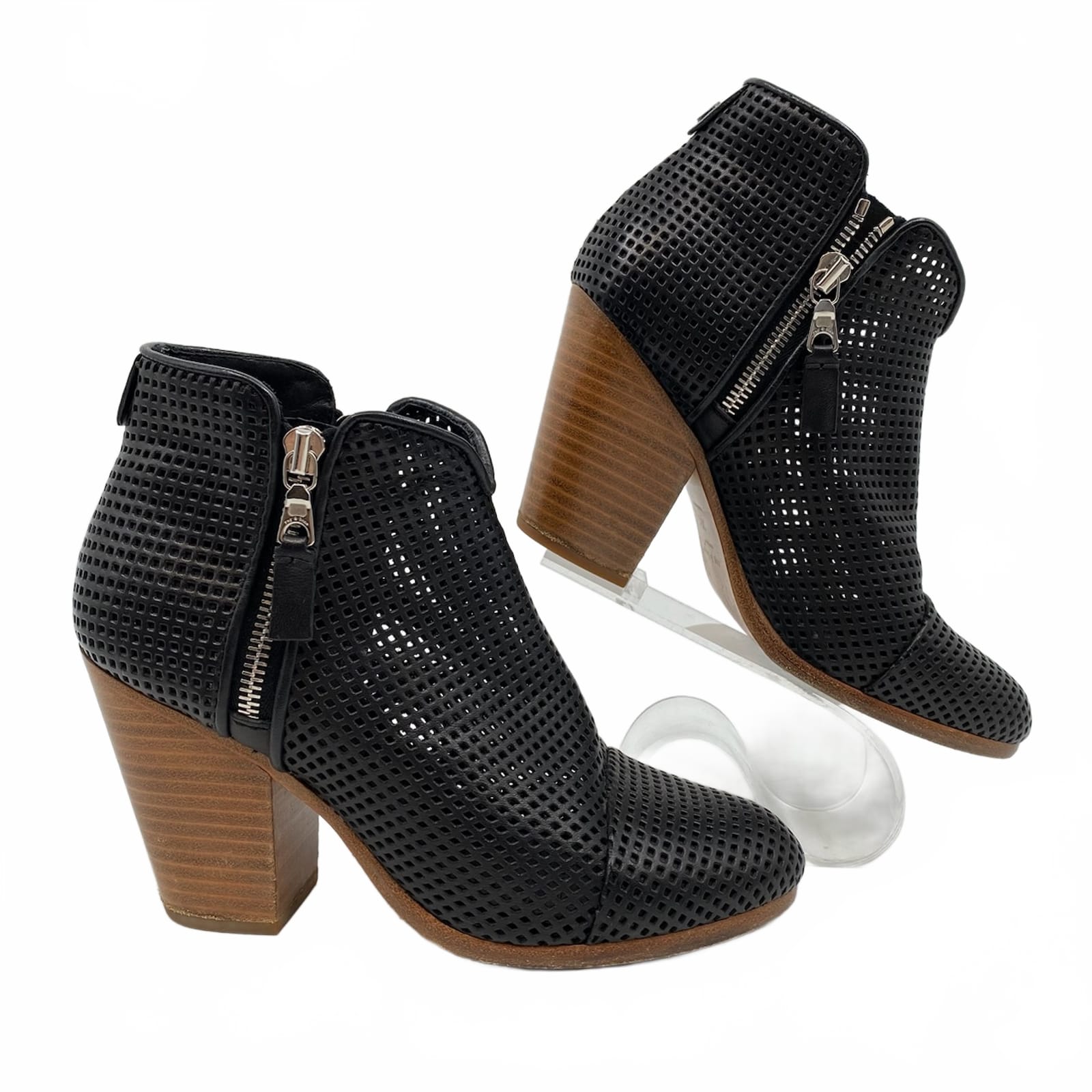 Rag & Bone Black Leather Perforated Heeled Ankle Boots