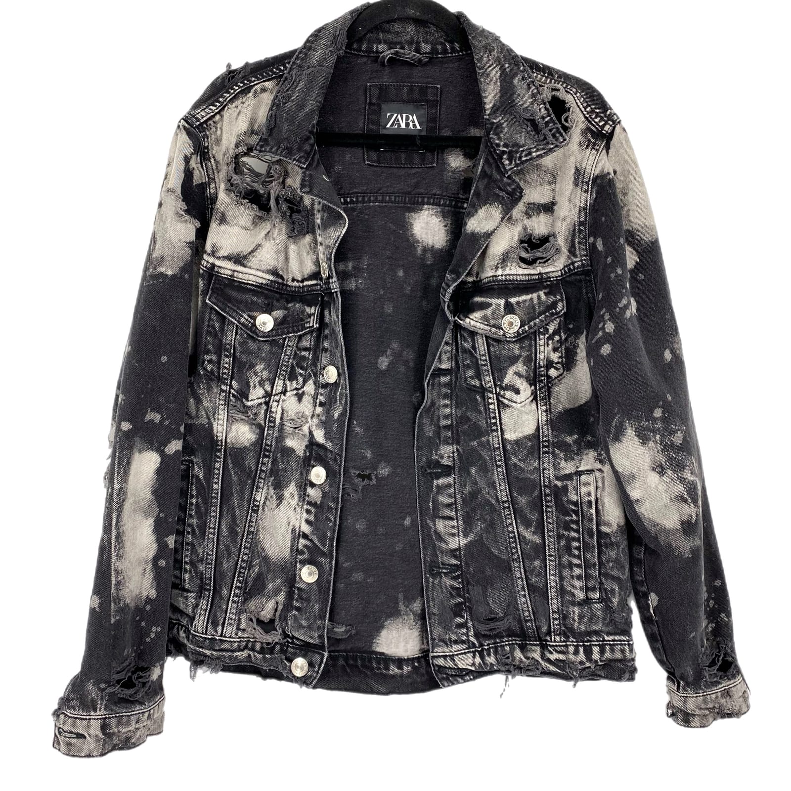 Zara Black & White Acid Wash Denim Jacket
