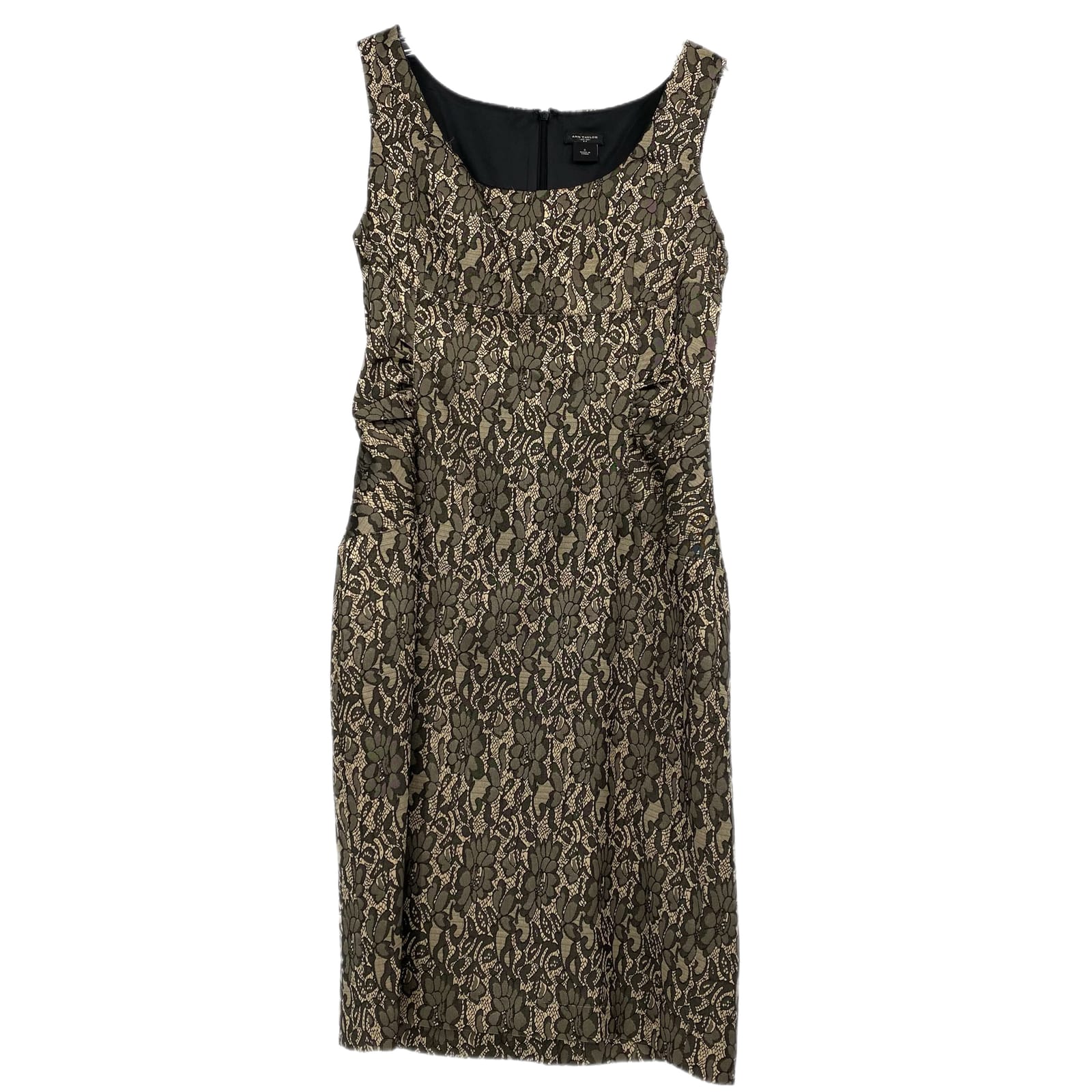 Ann Taylor Beige & Black Floral Midi Dress
