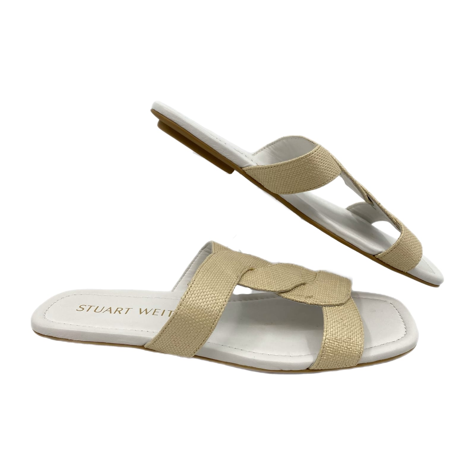Stuart Weitzman White Beige Woven Slide Sandals