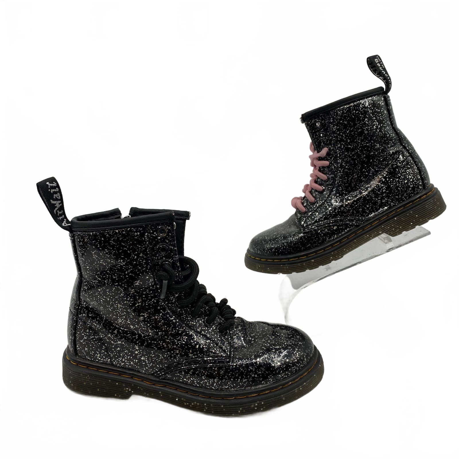 Dr. Martens Black Glitter Combat Boots for Girls