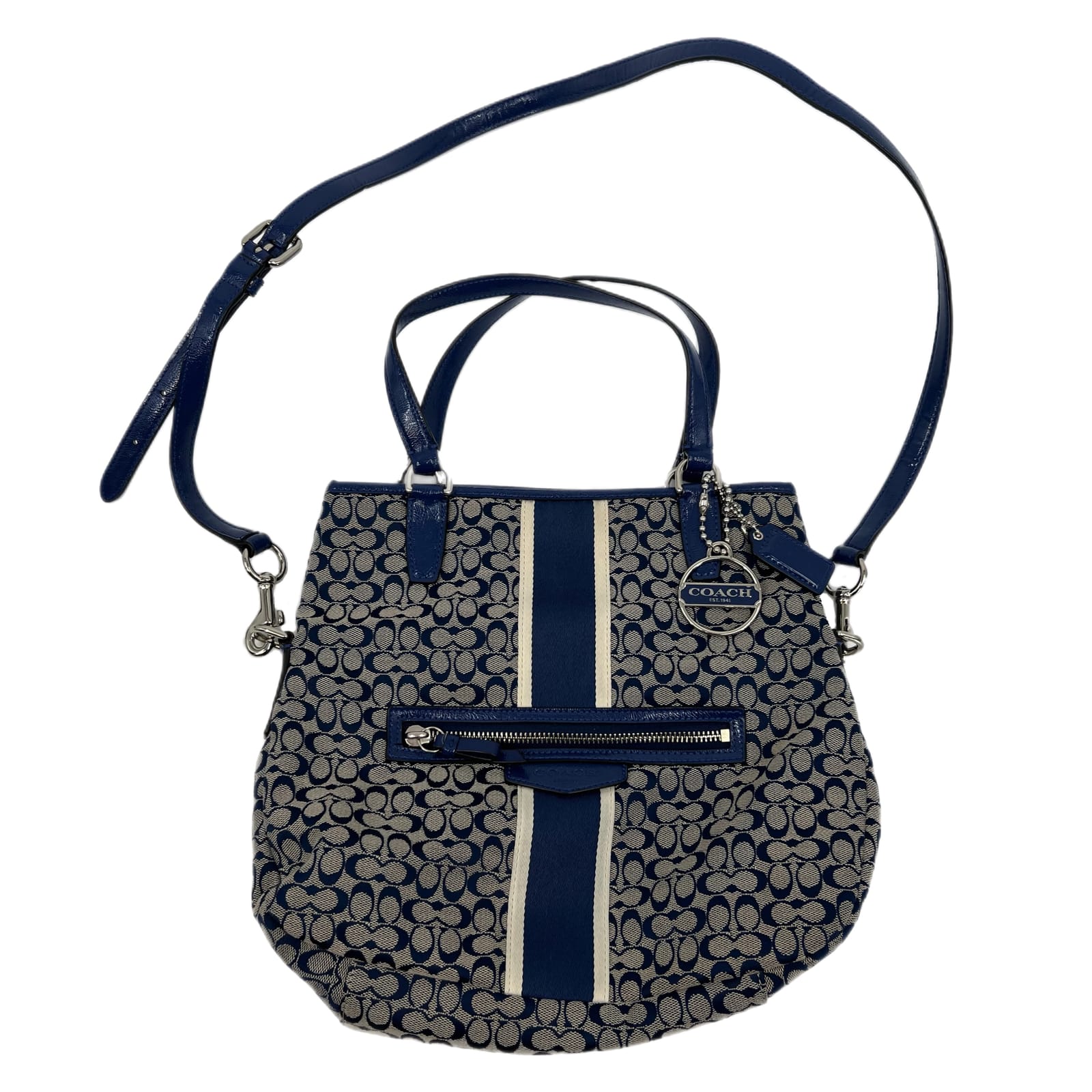 Coach Blue and Gray Signature C Print Shoulder Bag