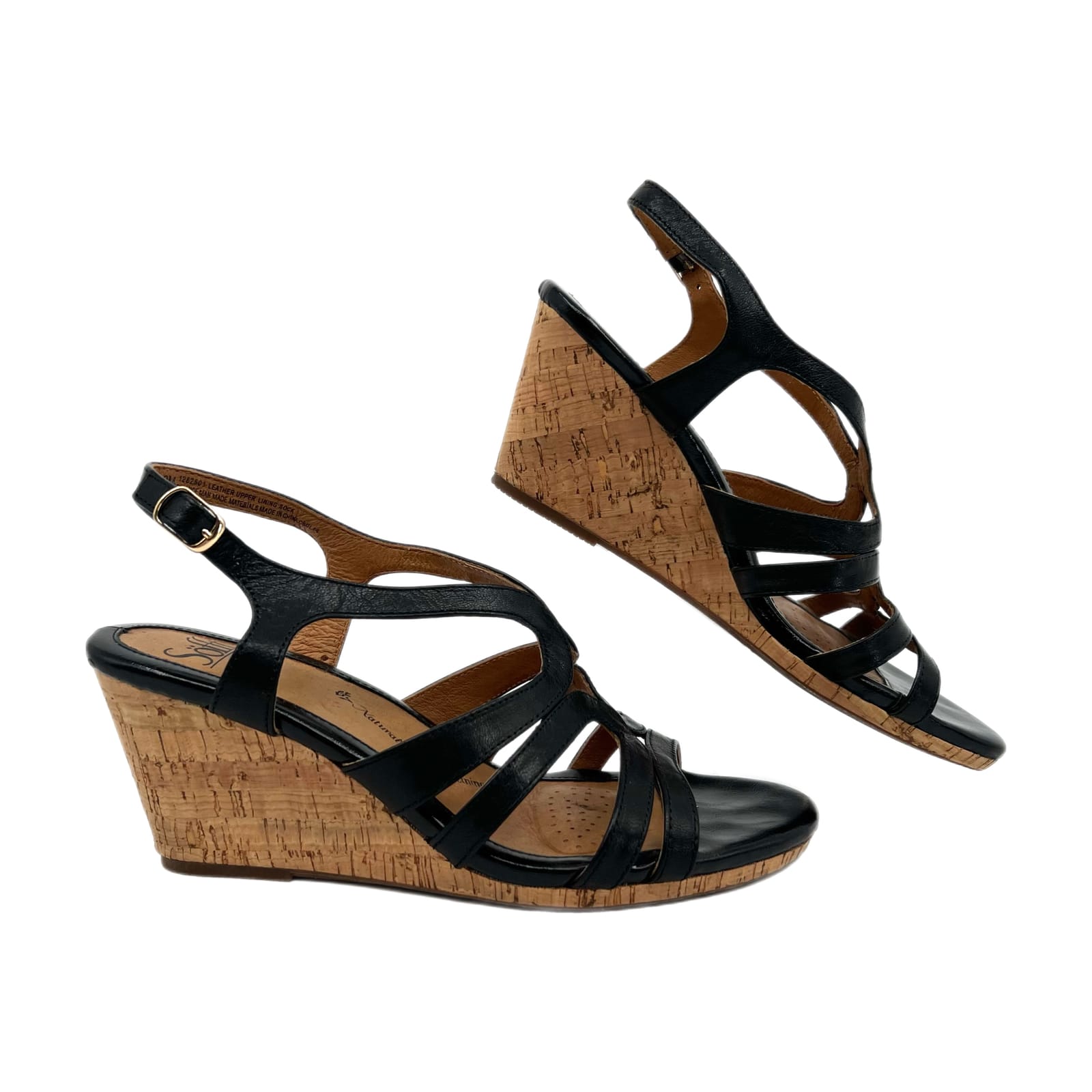 Sofft Black Buckle Adjustable Strap Wedge Sandals