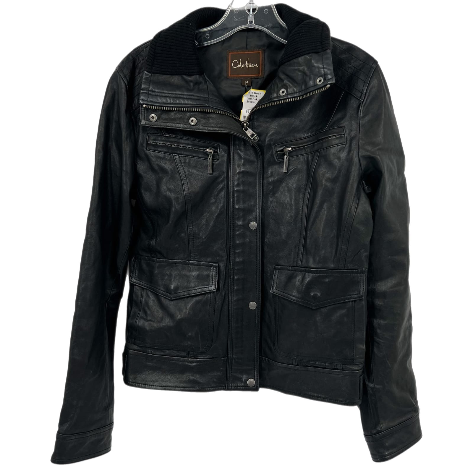 Cole Haan Black Zip Motorcycle Leather Jacket
