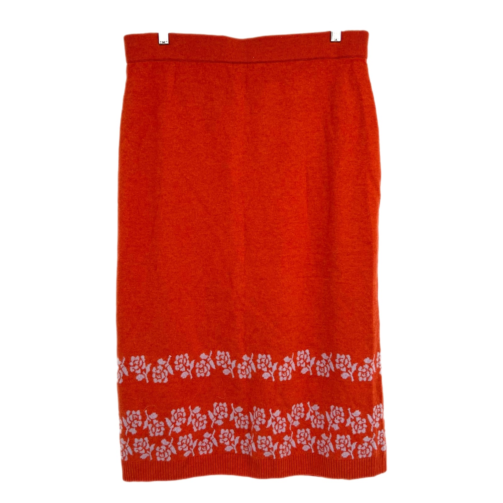Lingua Franca Orange Gray Floral Knit Midi Skirt