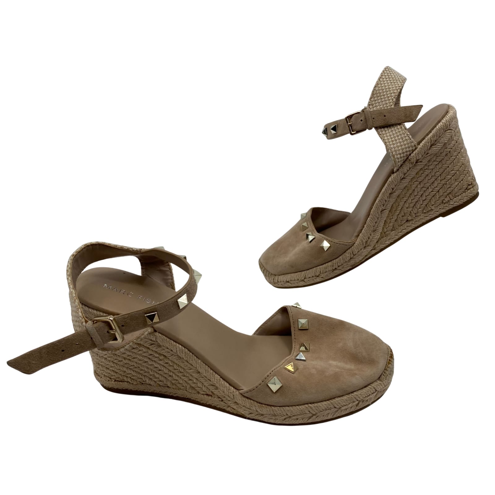 Marc Fisher Tan Leather Studded Wedge Heels