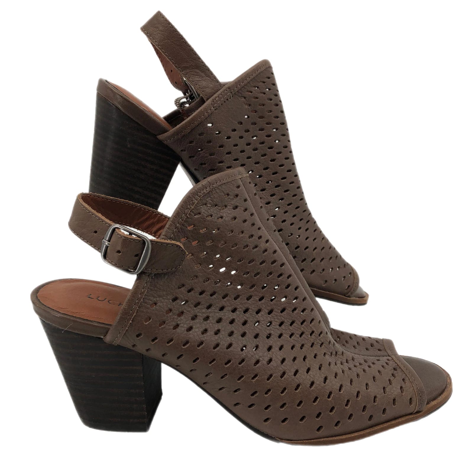 Lucky Brand Brown Peep Toe Block Heel Sandals