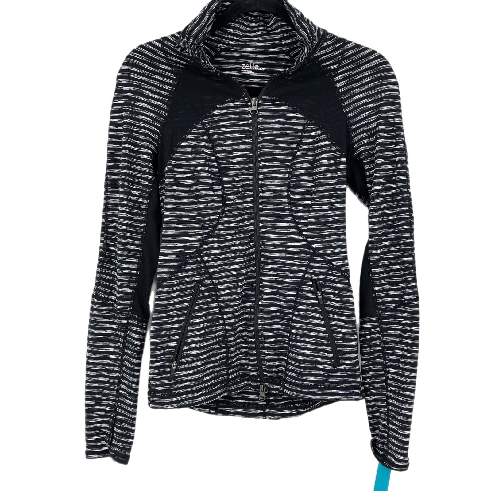 Zella Black & White Striped Full Zip Jacket| Perfect for Any Occasion