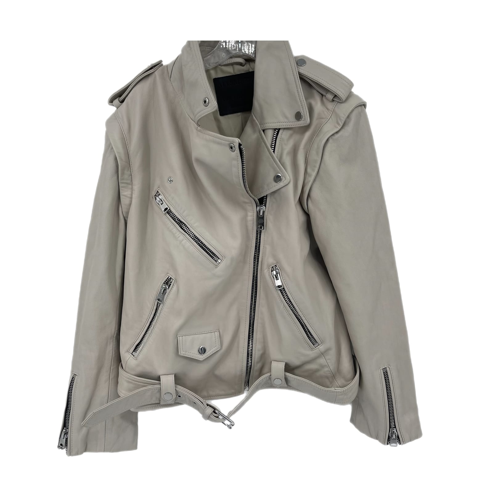 All Saints Beige Leather Motorcycle Jacket