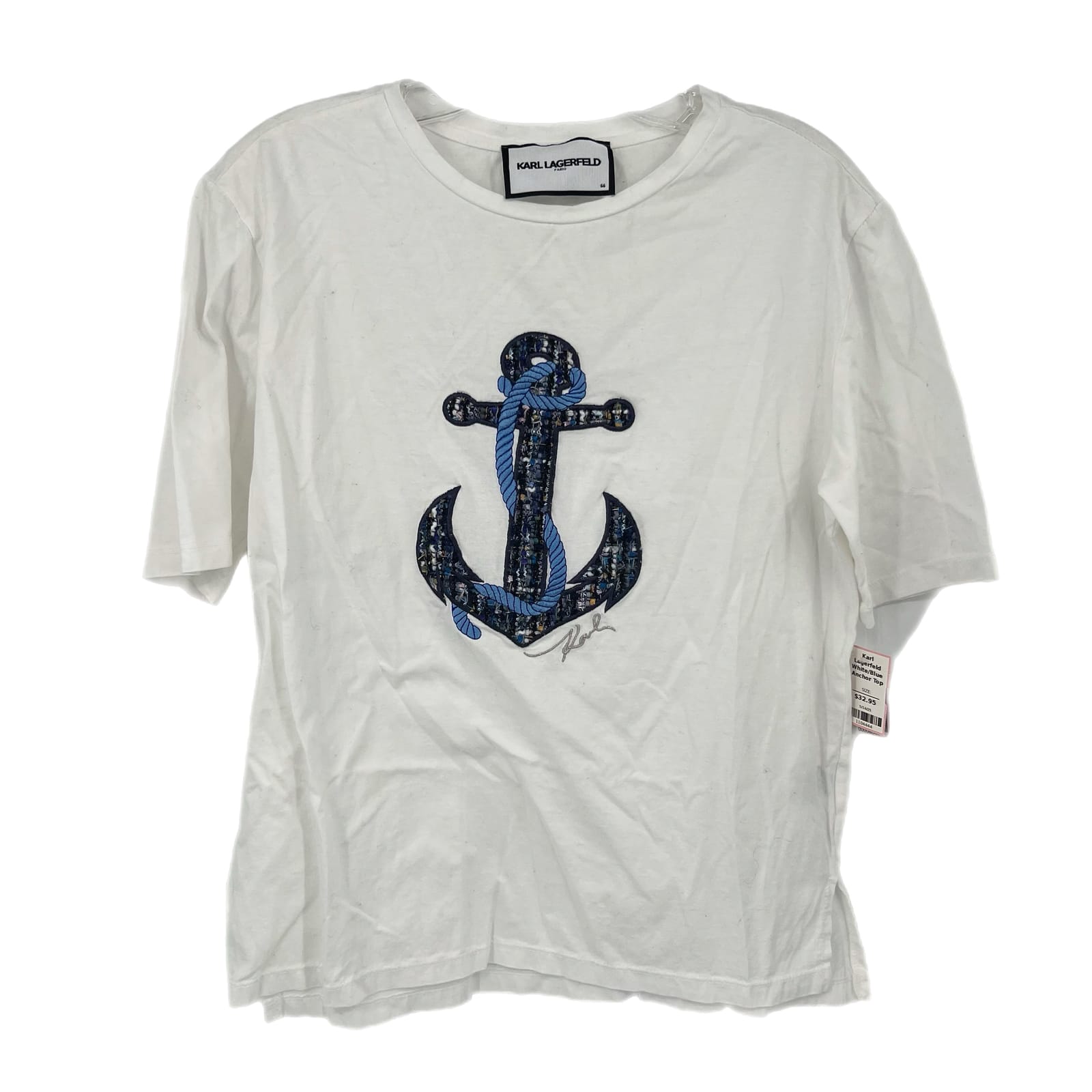 Karl Lagerfeld White & Blue Cotton Short Sleeve T-Shirt