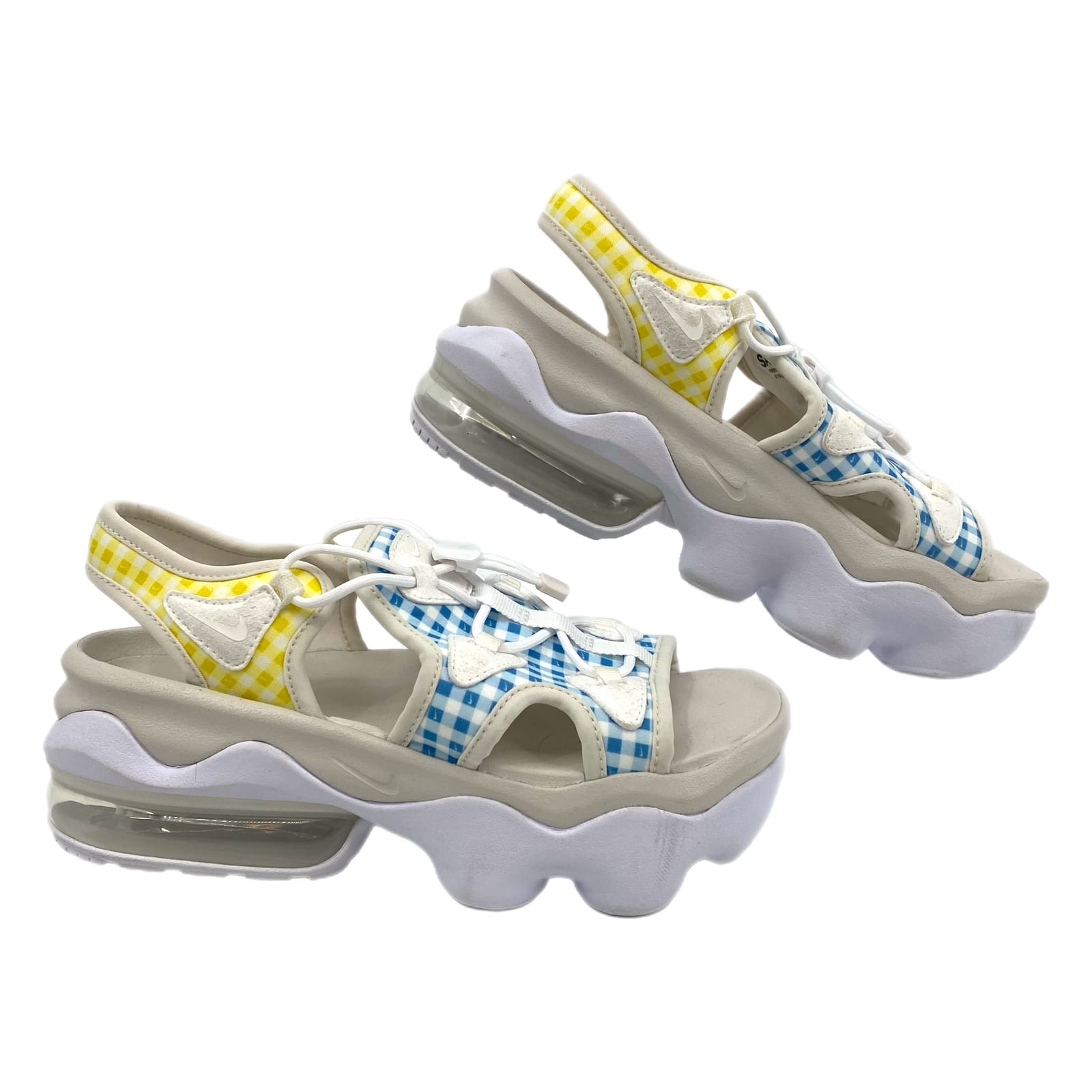 Nike White, Blue, and Yellow Gingham Chunky Air Sandals