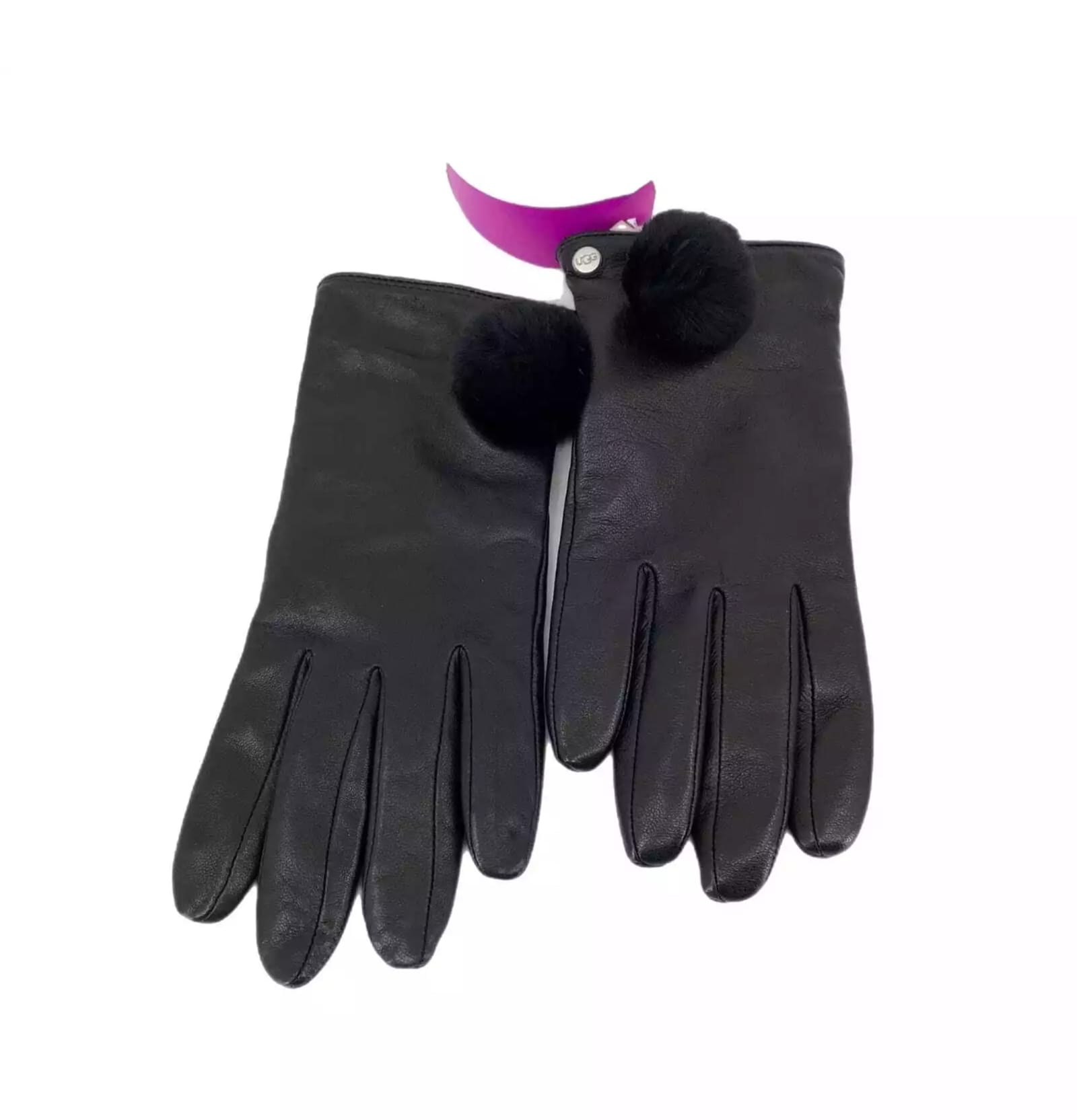 UGG Black Wool-Blend Classic Leather Gloves