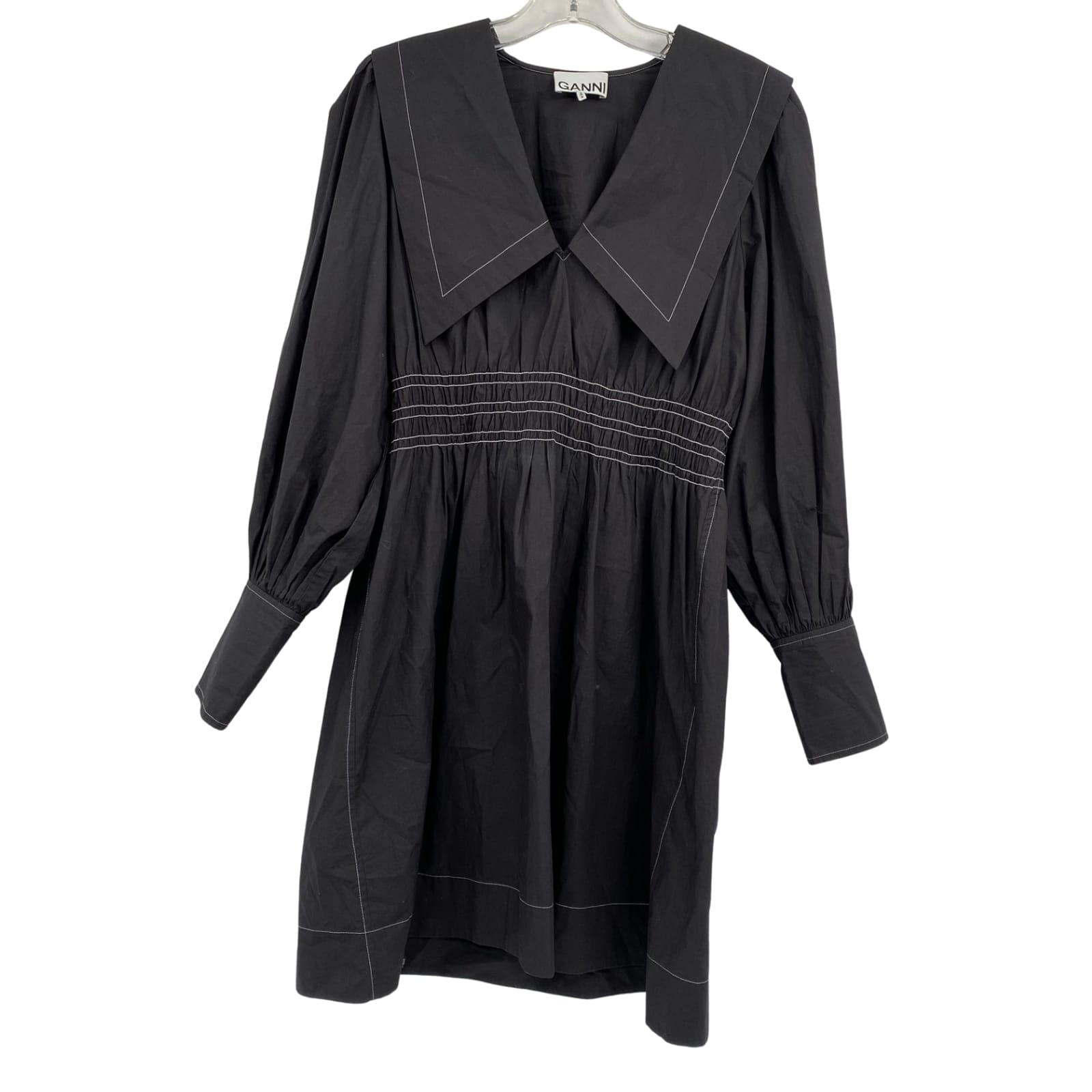 Ganni Black Cotton Pullover Mini Dress