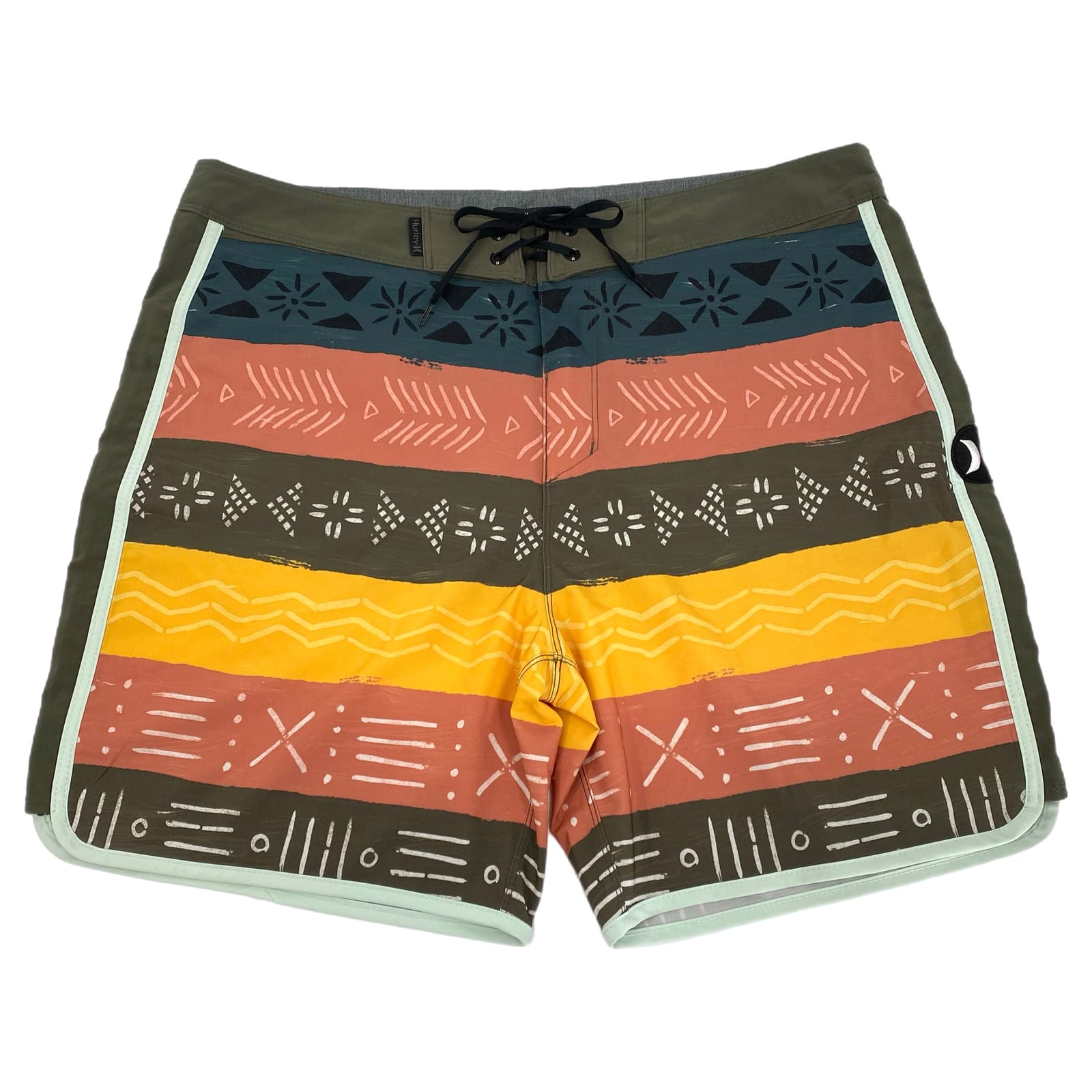 Hurley Green Orange Striped Board Shorts