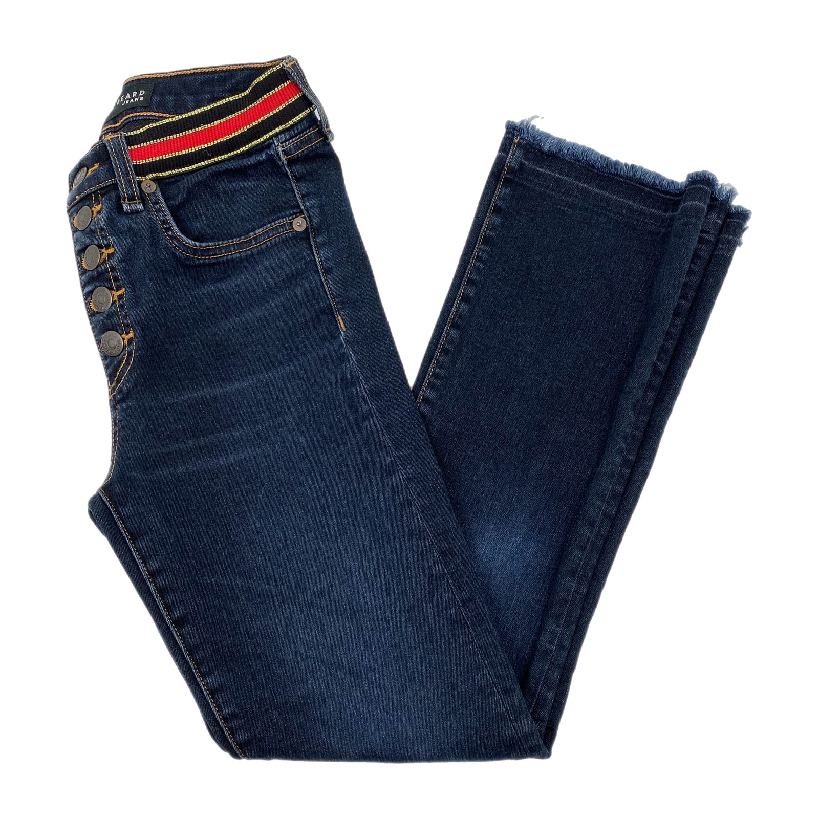 Veronica Beard Dark Wash Carolyn Baby Boot Striped Waistband Jeans