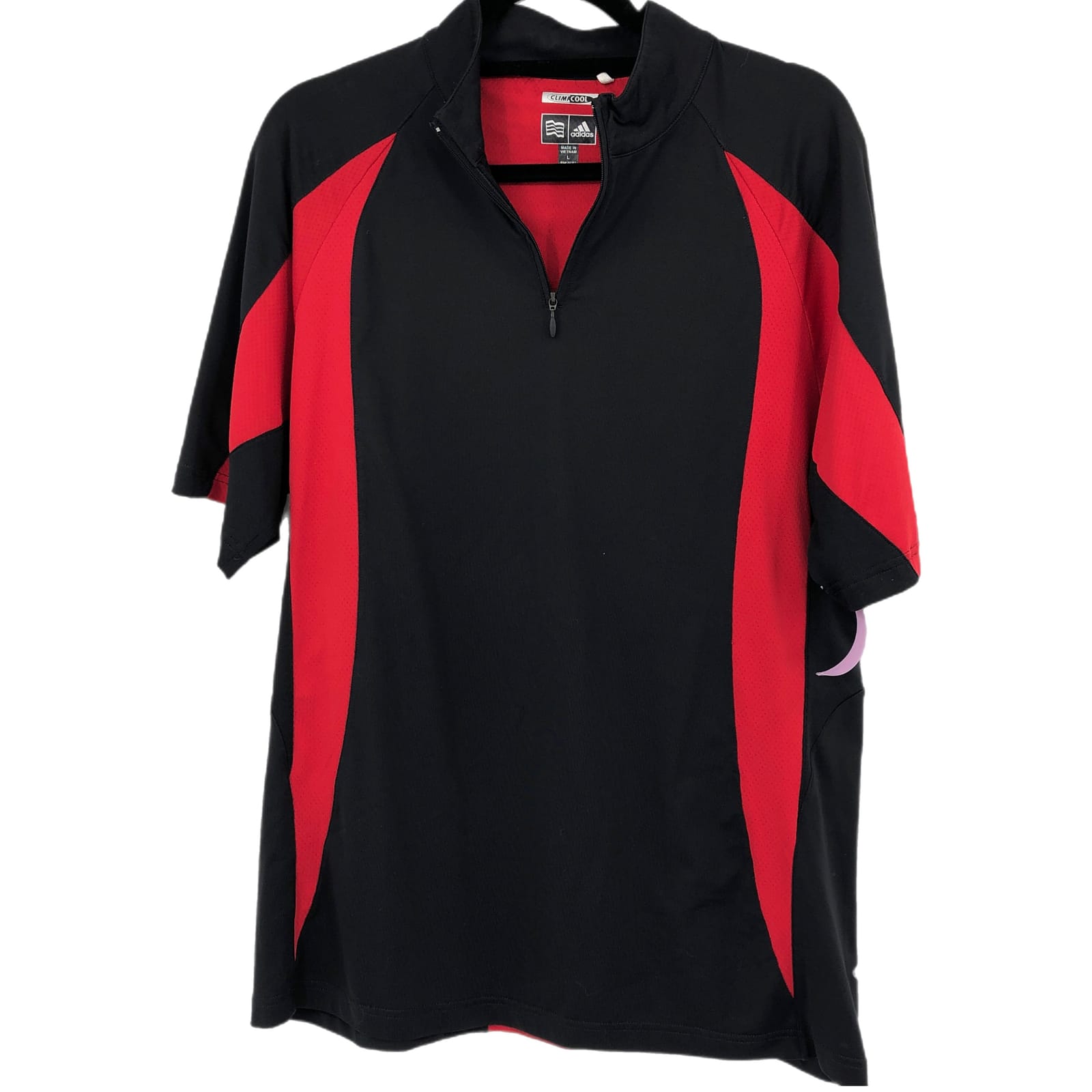 Adidas Black Red Athletic Quarter Zip T-Shirt