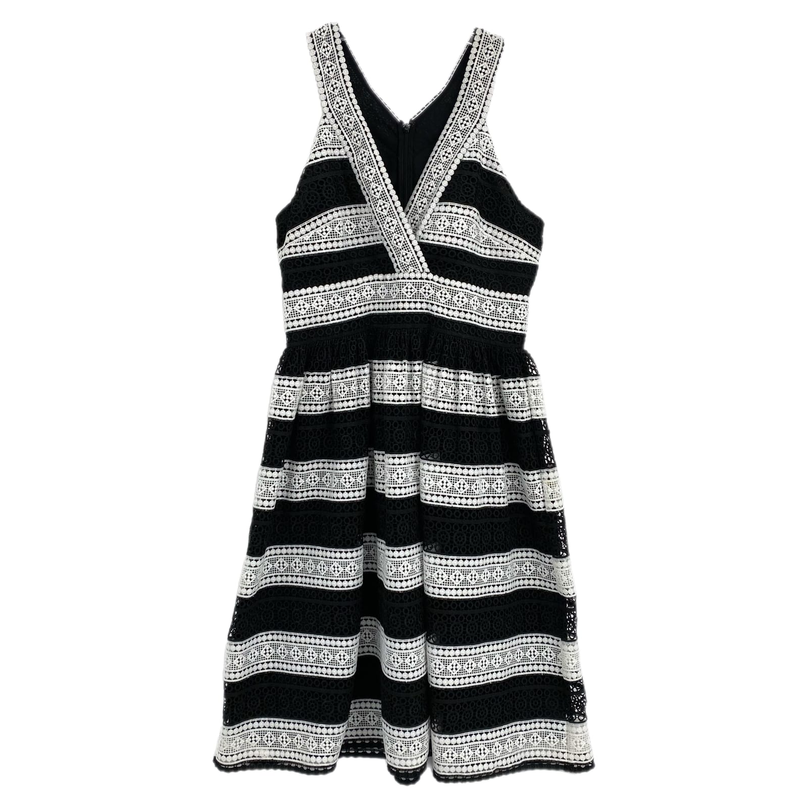 Kate Spade Black & White Striped Lace V-Neck Mini Dress