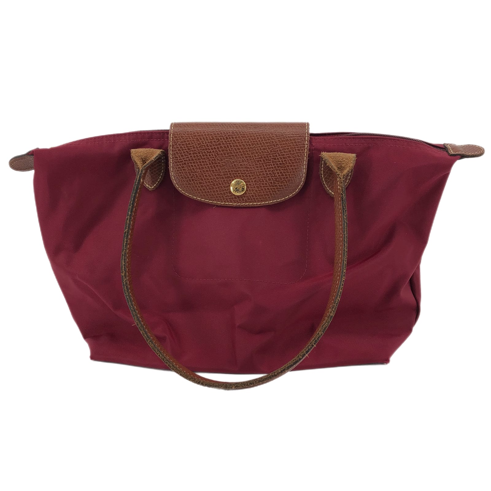 Longchamp Red & Brown Folding Packable Shoulder Bag