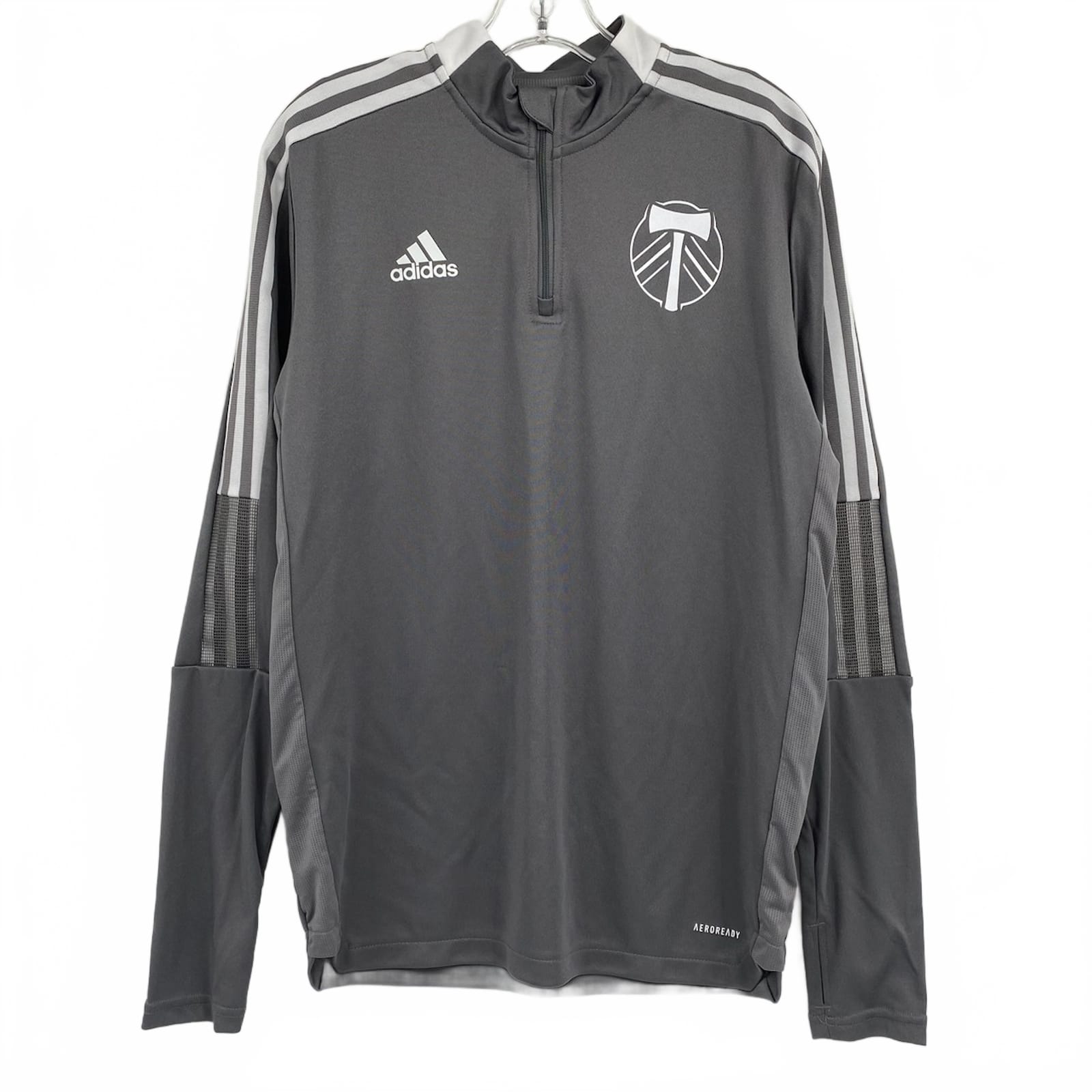 adidas Gray/White Athletic Portland Timbers Quarter Zip Shirt