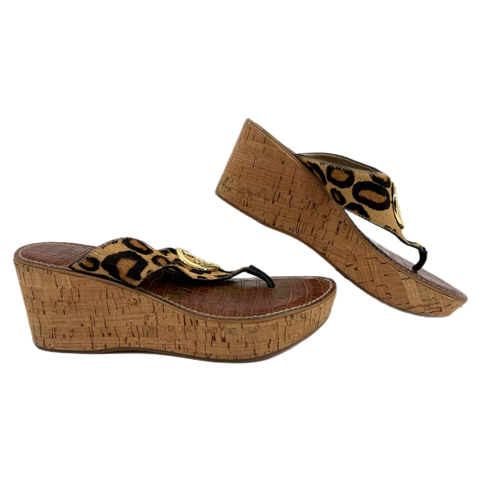 Sam Edelman Tan Leopard Print Fur Wedges