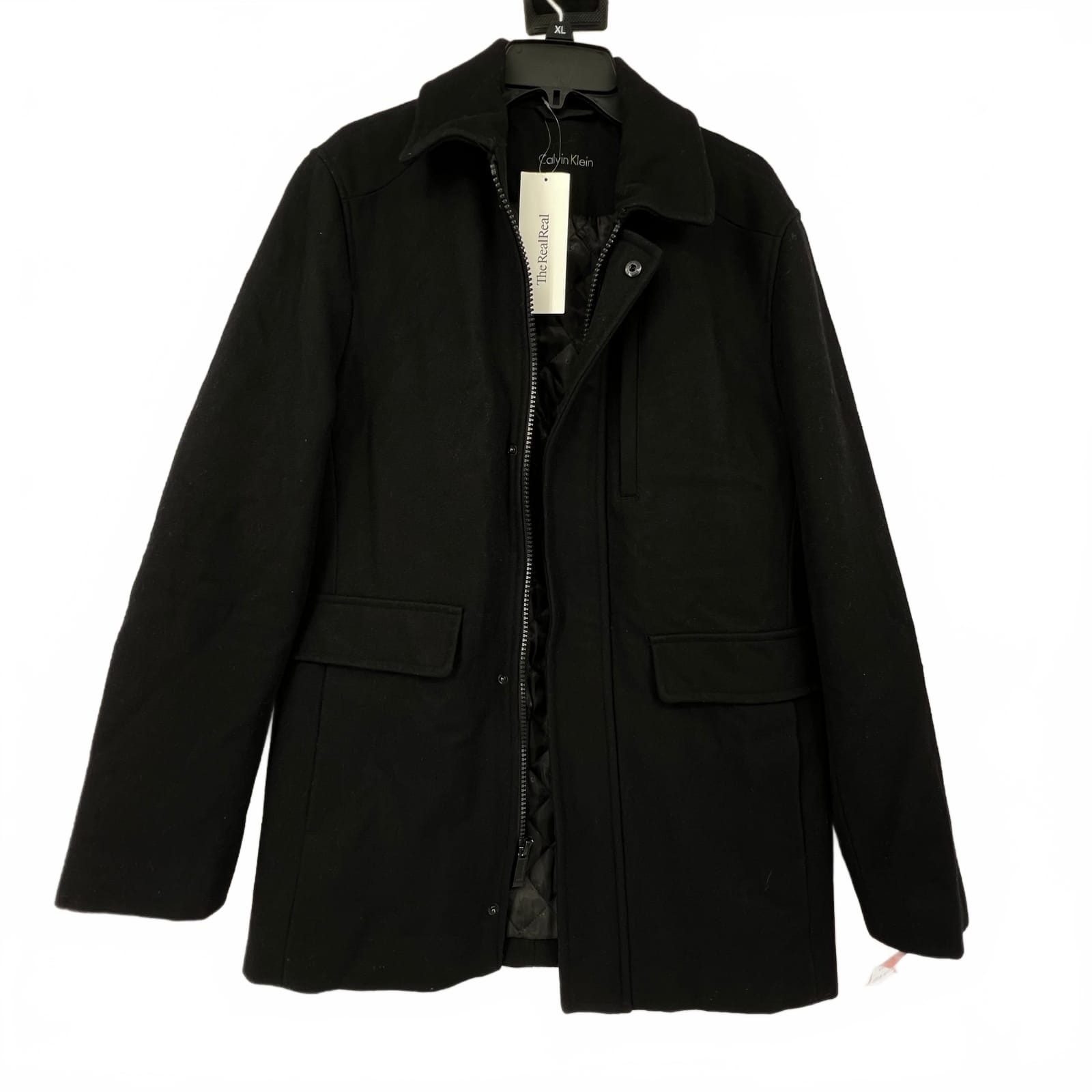 Calvin Klein Black Zip Up Wool Coat