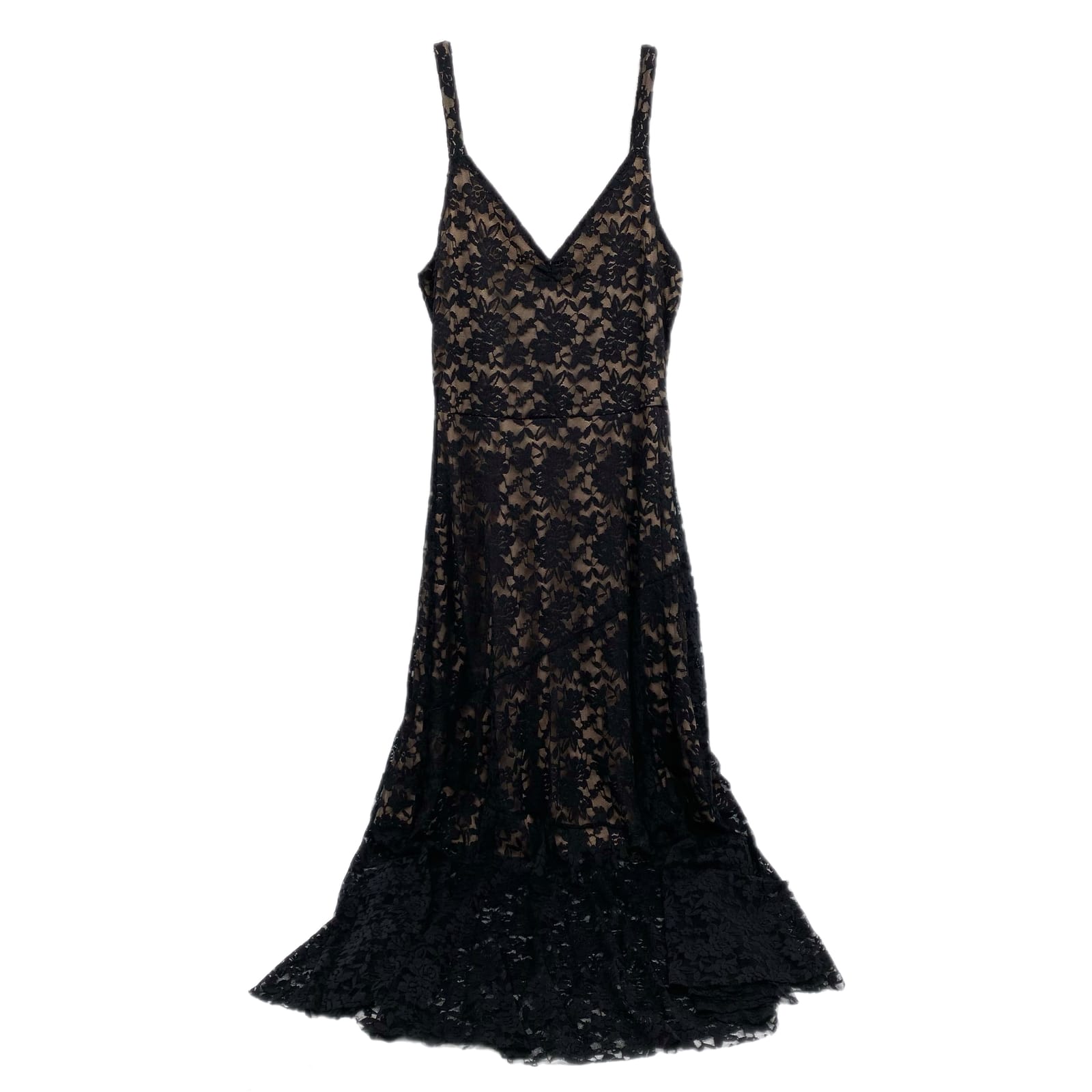 Joyfolie Black & Tan Lace Slip Maxi Dress