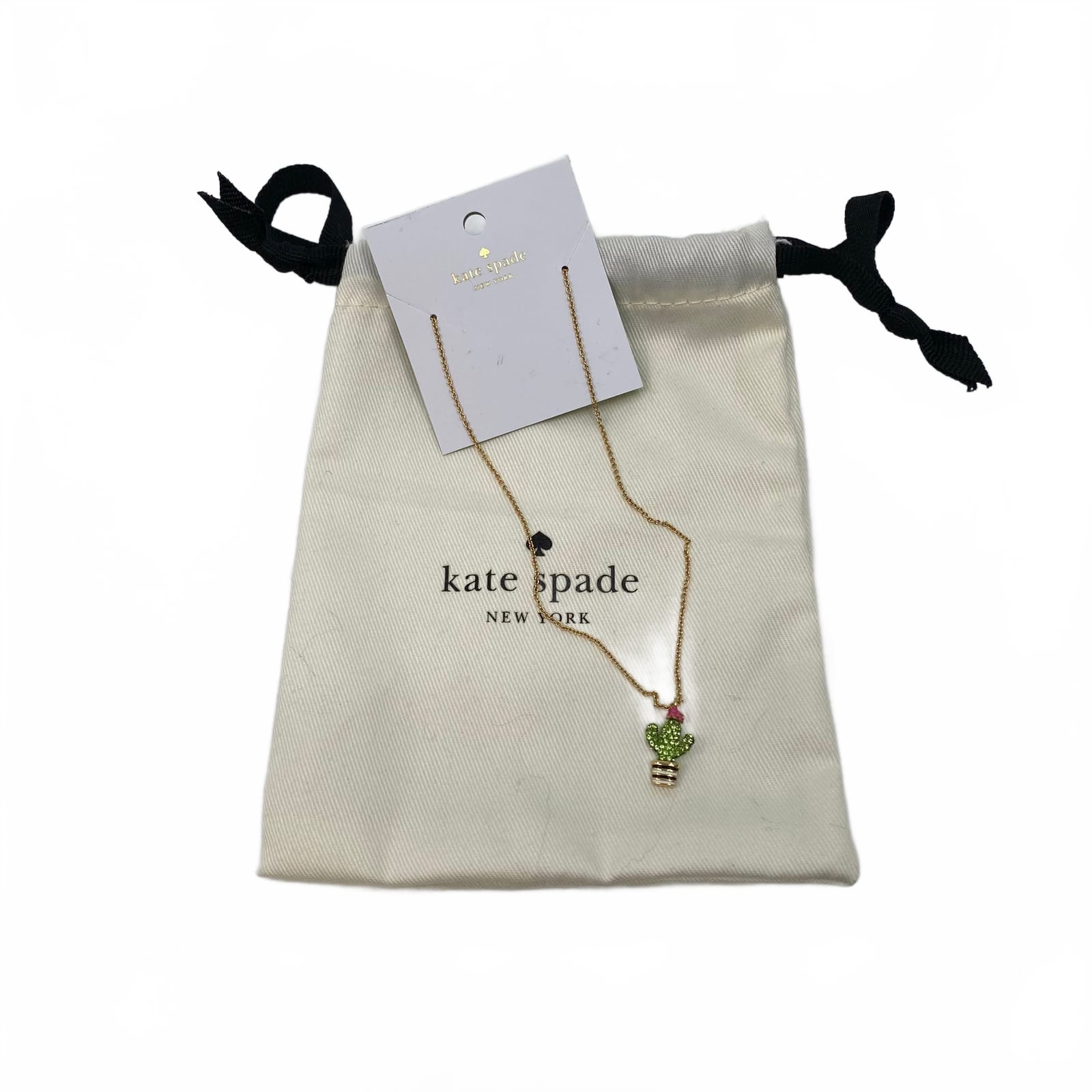 Kate Spade Green Gold Sparkle Cactus Charm Necklace