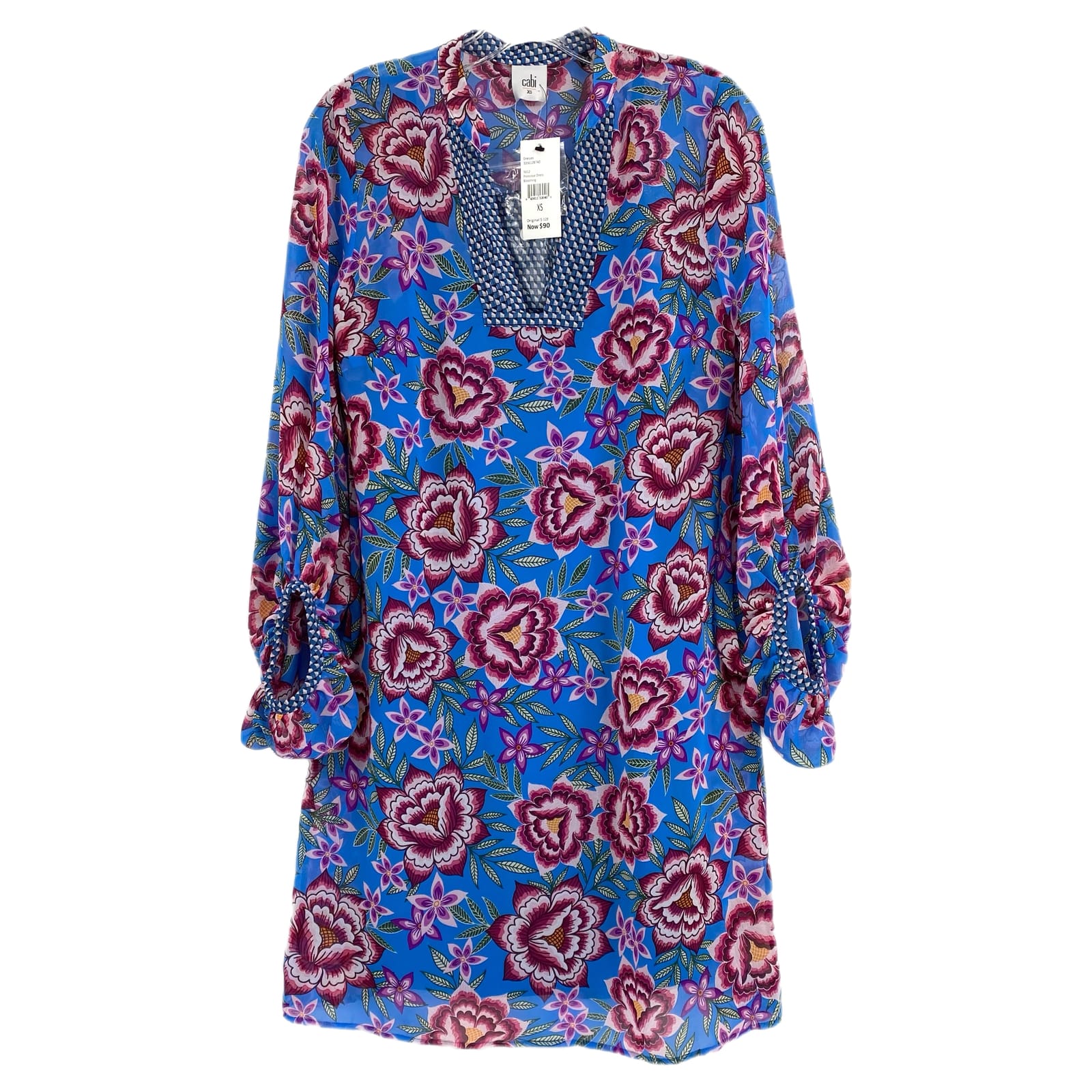 CAbi Blue Purple Primrose Floral Mini Dress