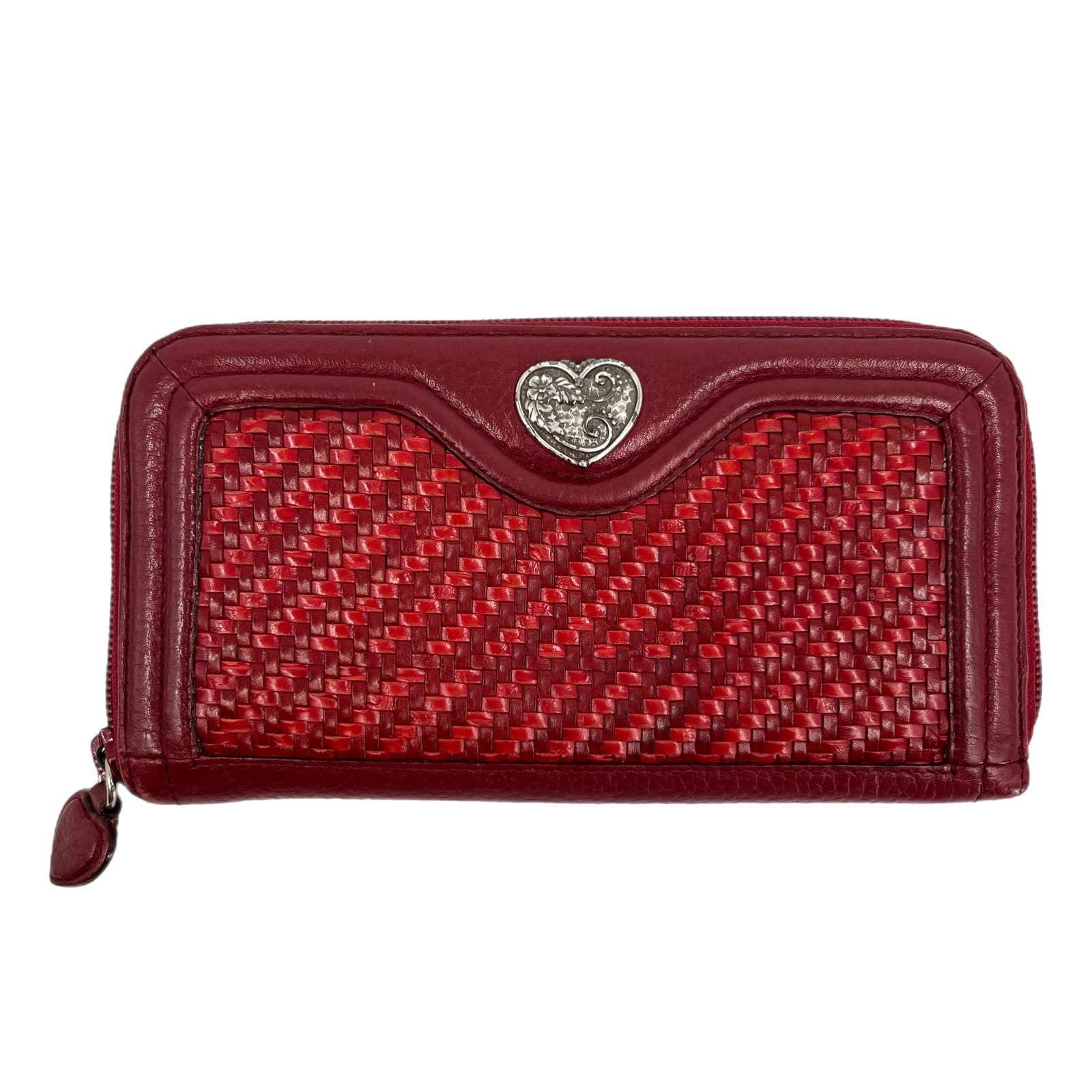 Brighton Red Woven Heart Zip Around Wallet