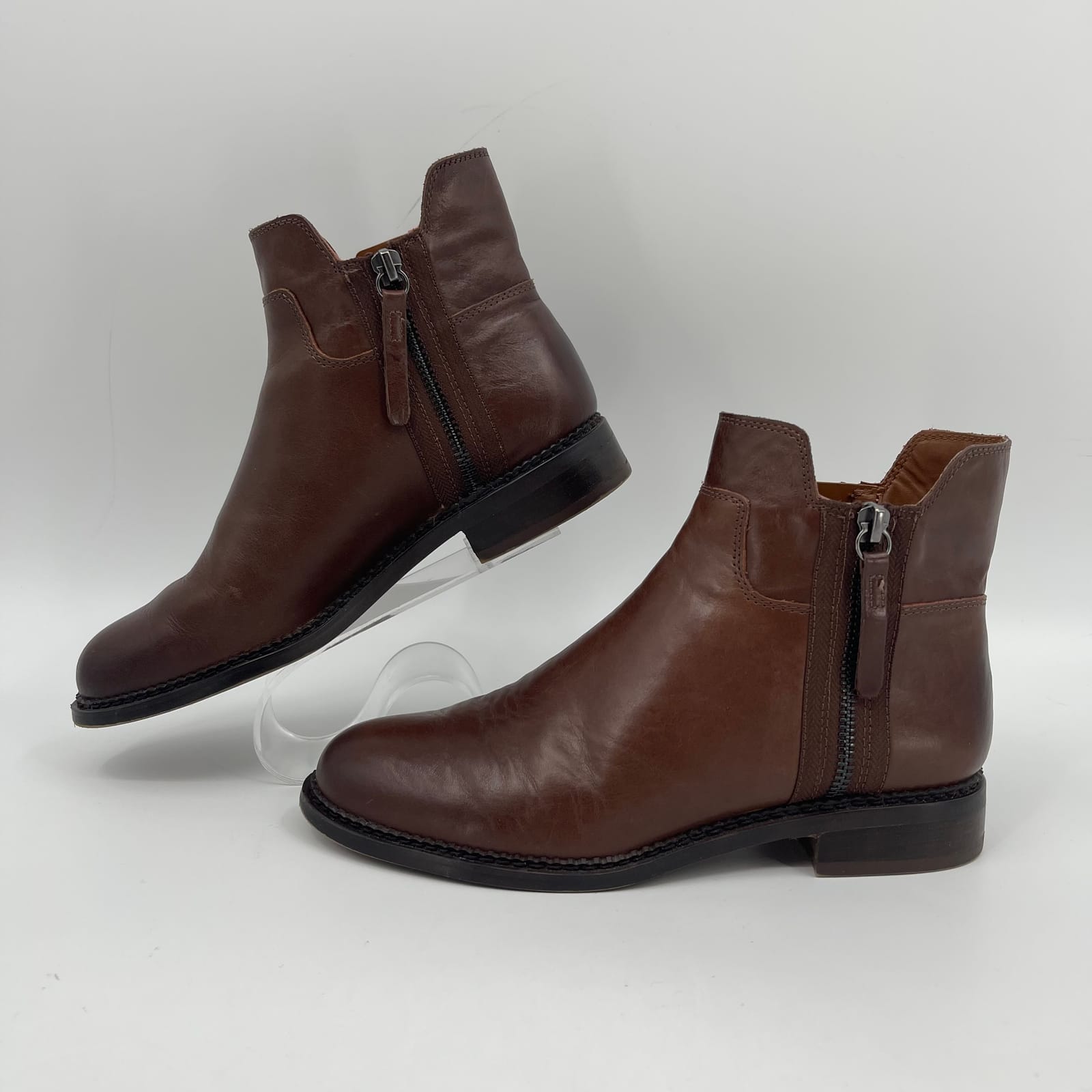 Franco Sarto Brown Leather Double Zip Booties