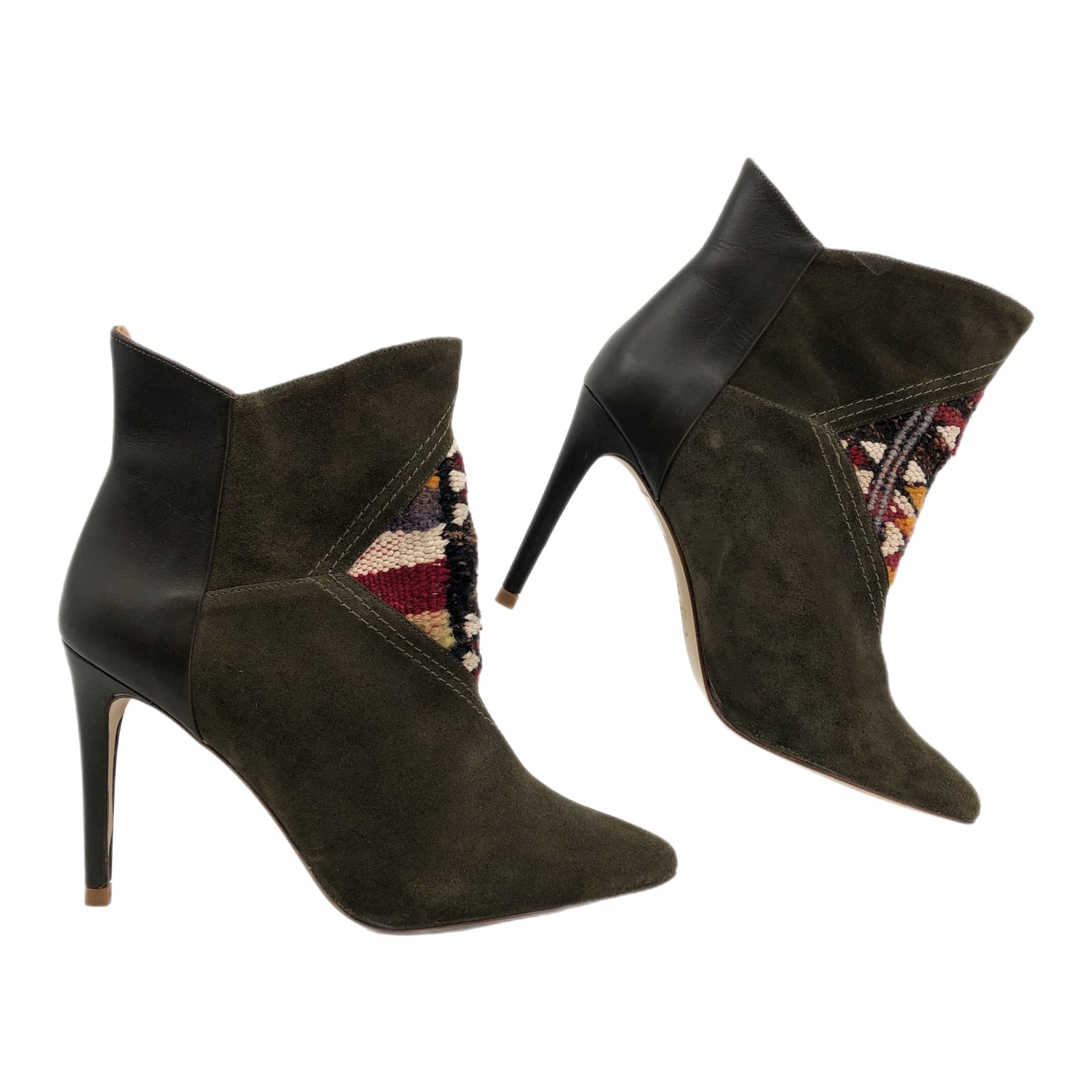 Howsty Green Etnia Suede Pointed Toe Heeled Booties