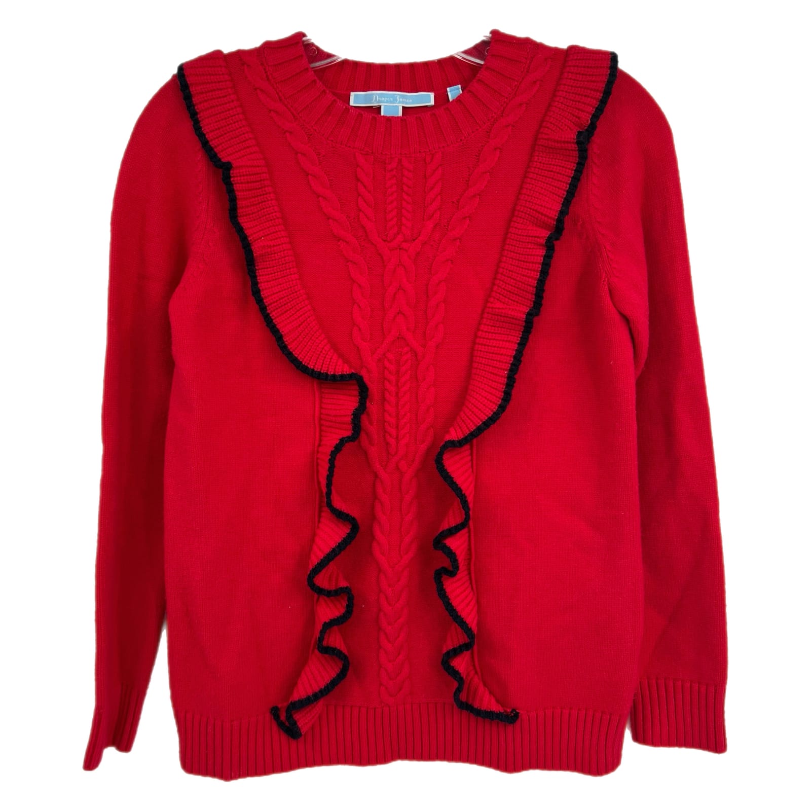 Draper James Red & Black Ruffle Knit Sweater