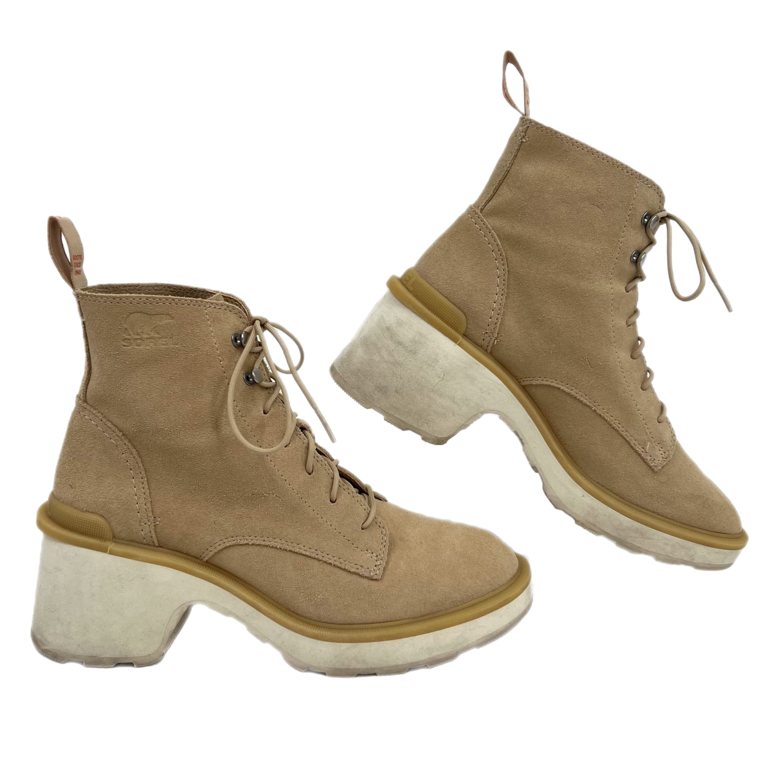 Sorel Tan Hi Line Heel Suede Lace Up Boots
