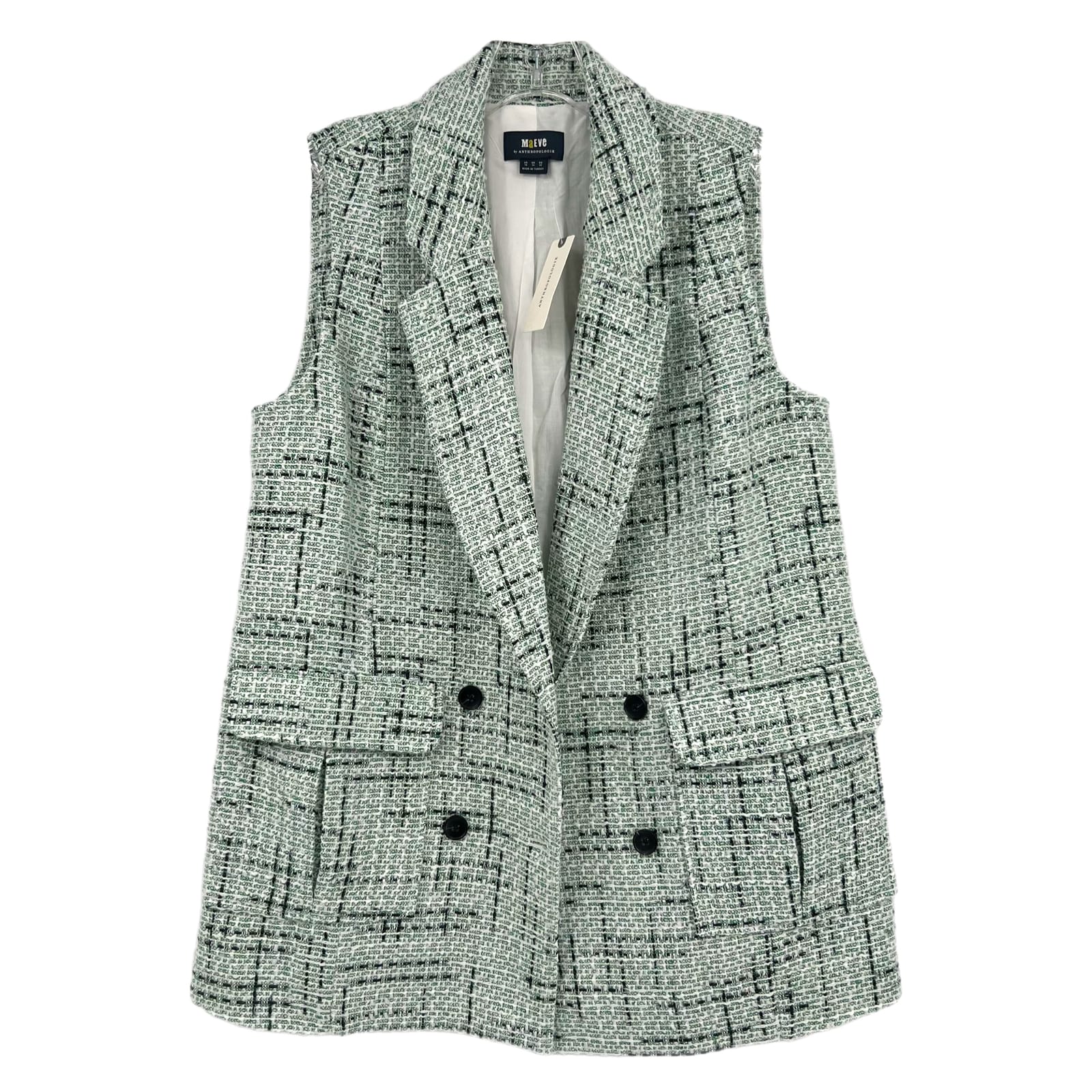 Maeve Green and Black Tweed Button-Up Vest