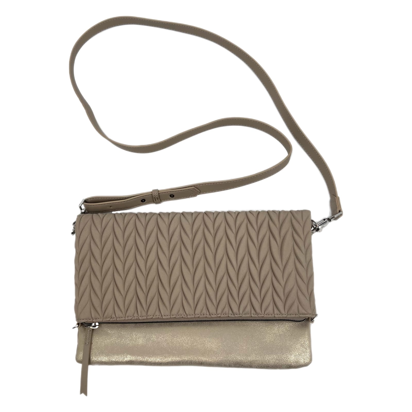 Stella & Dot Beige Gold Fold Over Crossbody
