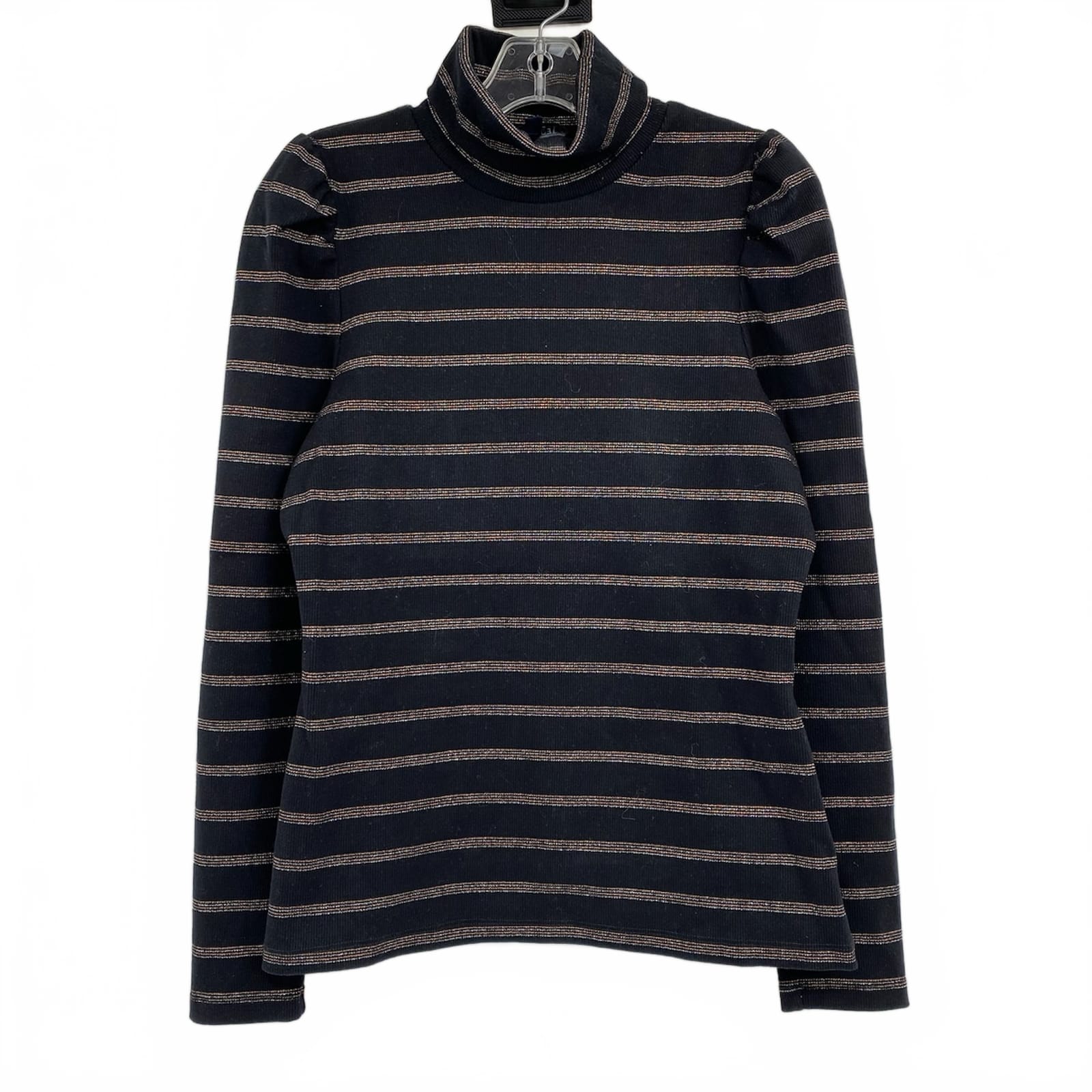 Veronica Beard Black Gold Metallic Striped Knit Turtleneck Top