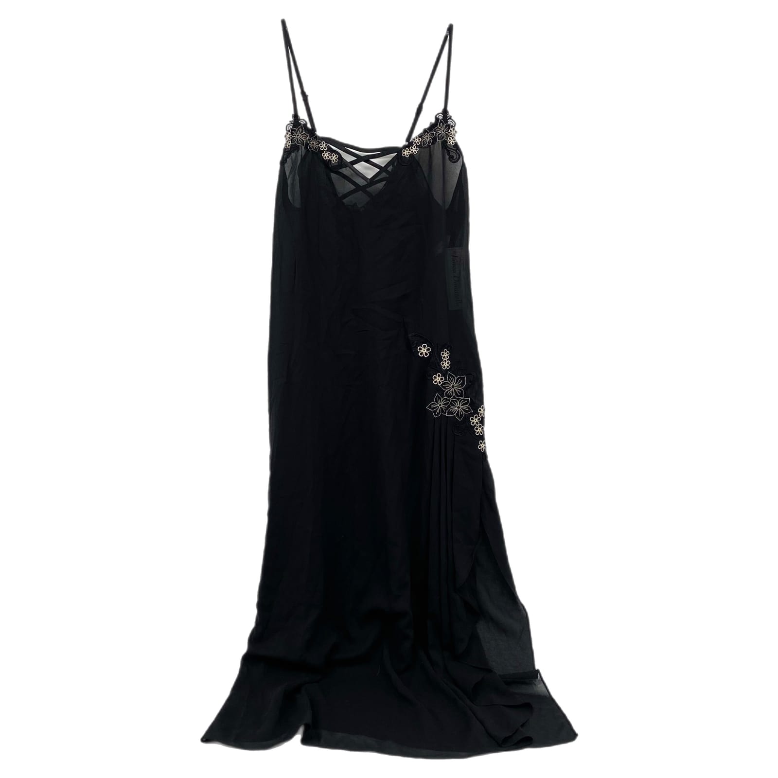 Linea Donatella Black Embroidered Sheer Slip Dress