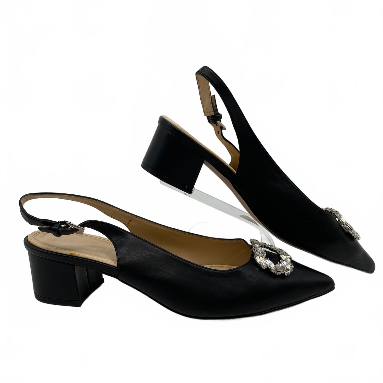 Adrienne Vittadini Black Faux Leather Slingback Kitten Heels