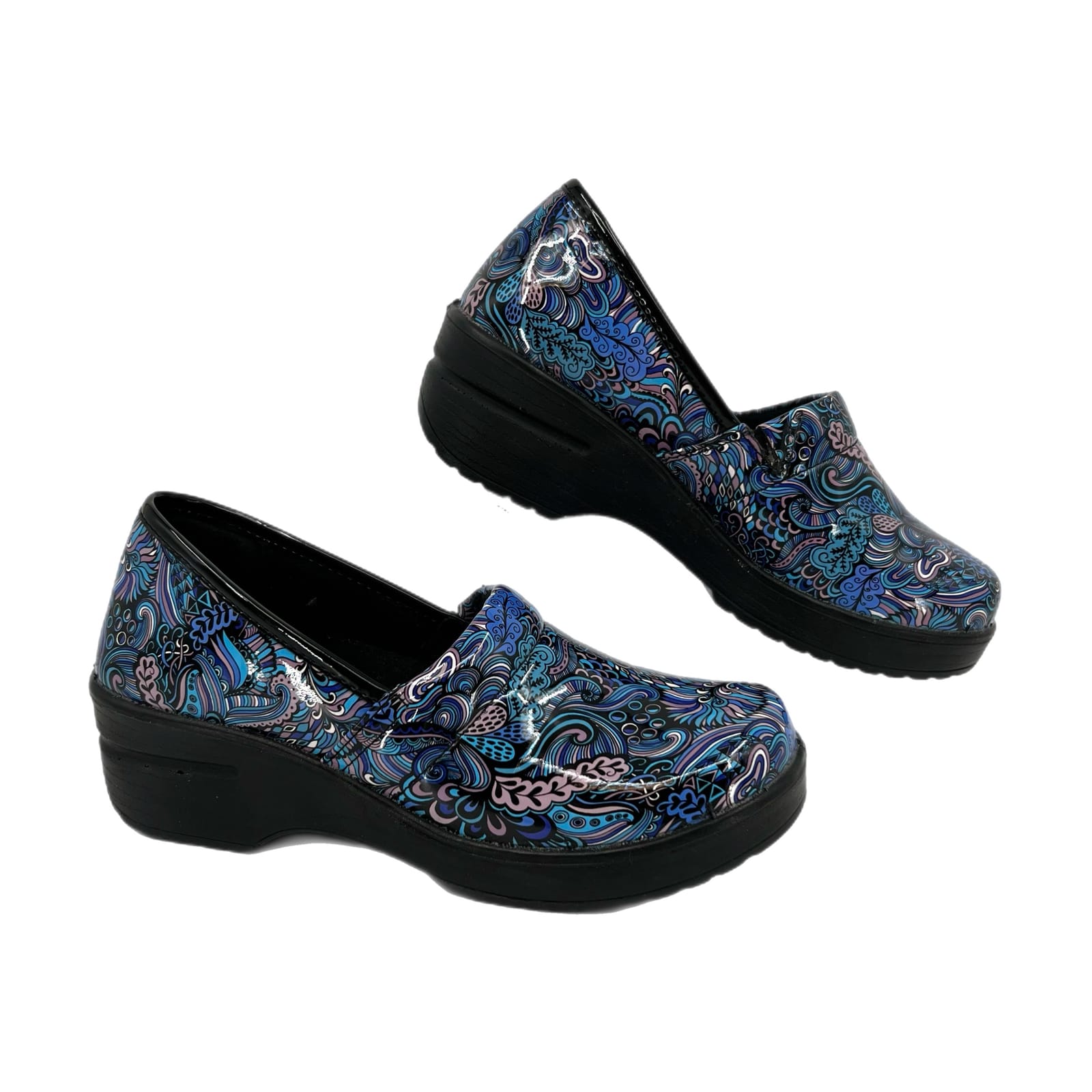 Easy Street Blue & Black Comfort Paisley Clogs