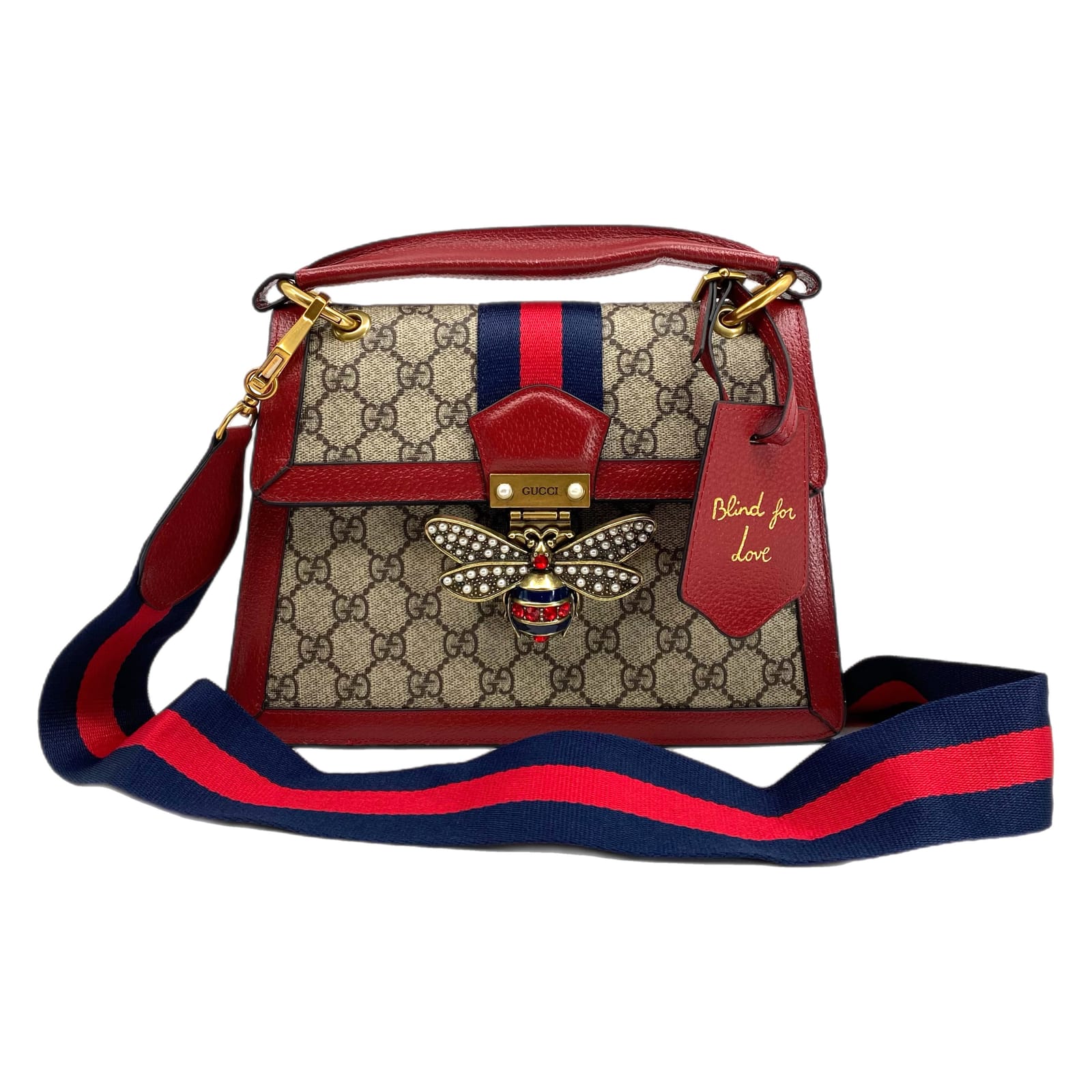 Gucci Red Blue Supreme Monogram Rhinestone Bee Crossbody Bag