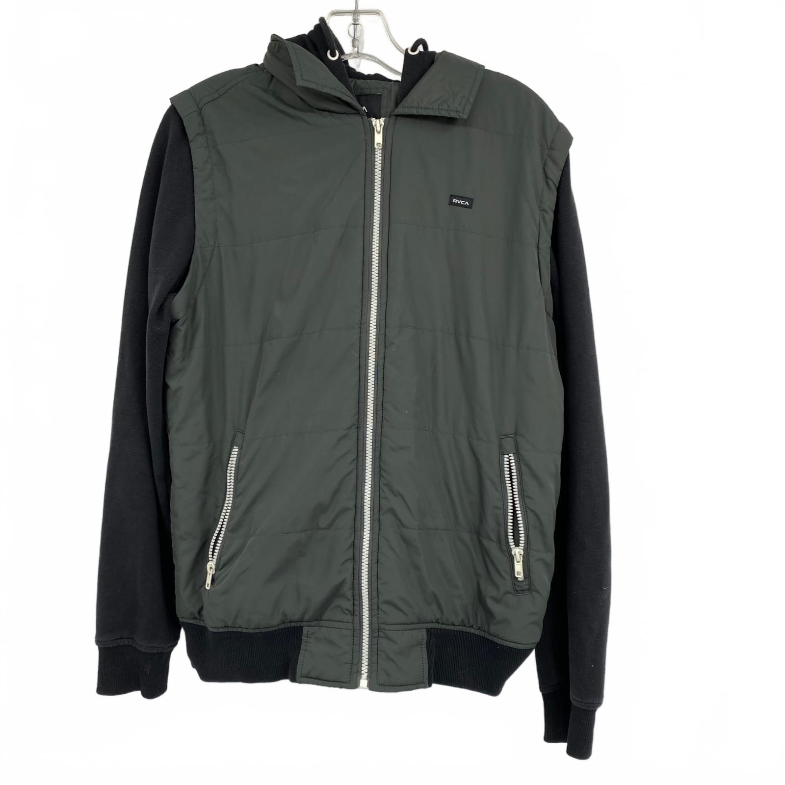 RCVA Gray/Black Cotton-Polyester Bomber Puffer Jacket