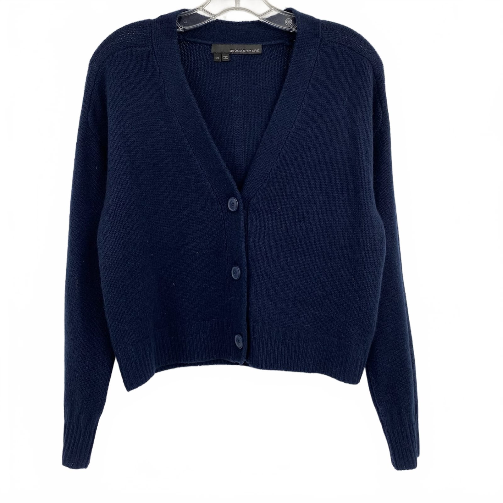 360 Cashmere Navy Blue Wool Cashmere Cardigan