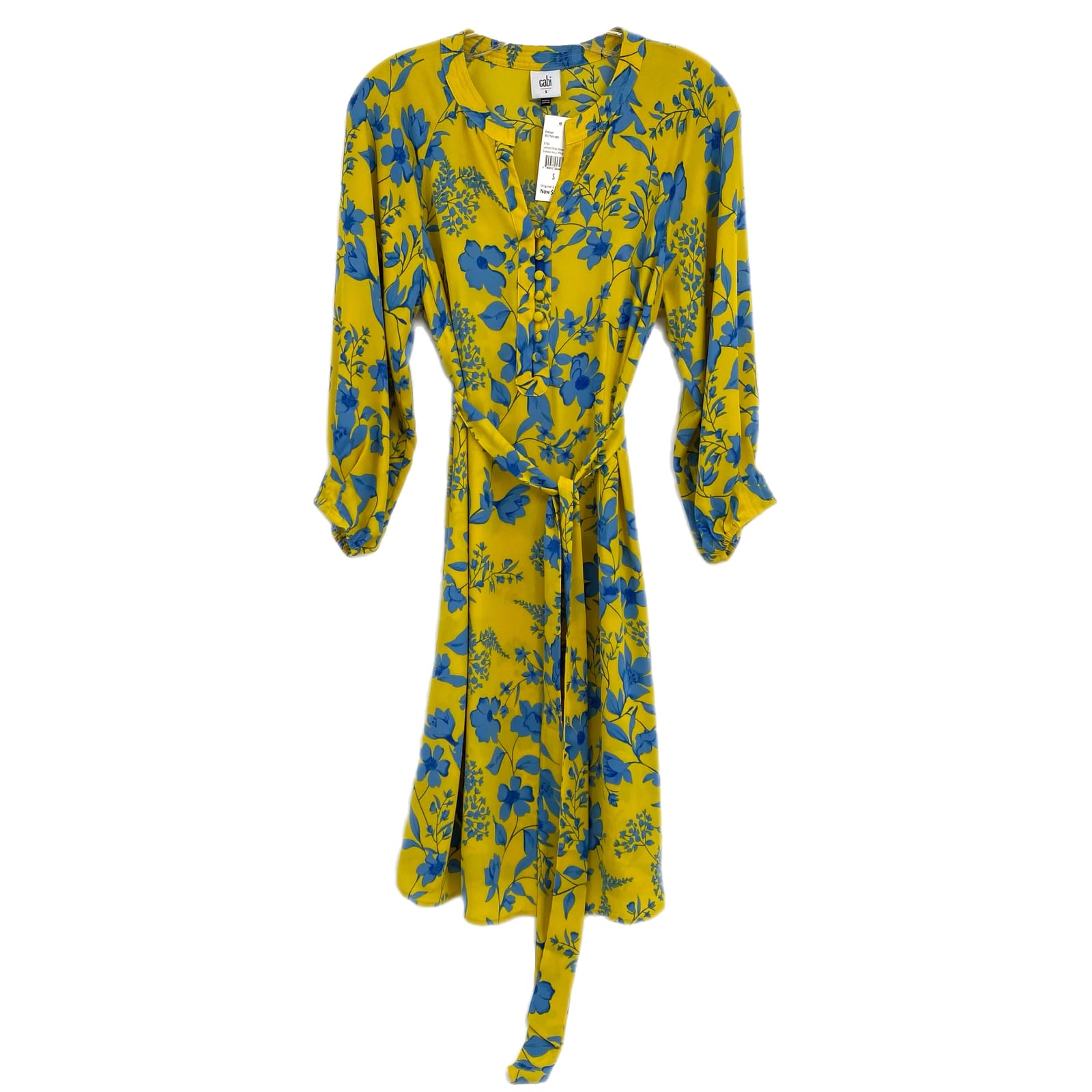 CAbi Yellow Blue Floral Belted Mini Dress