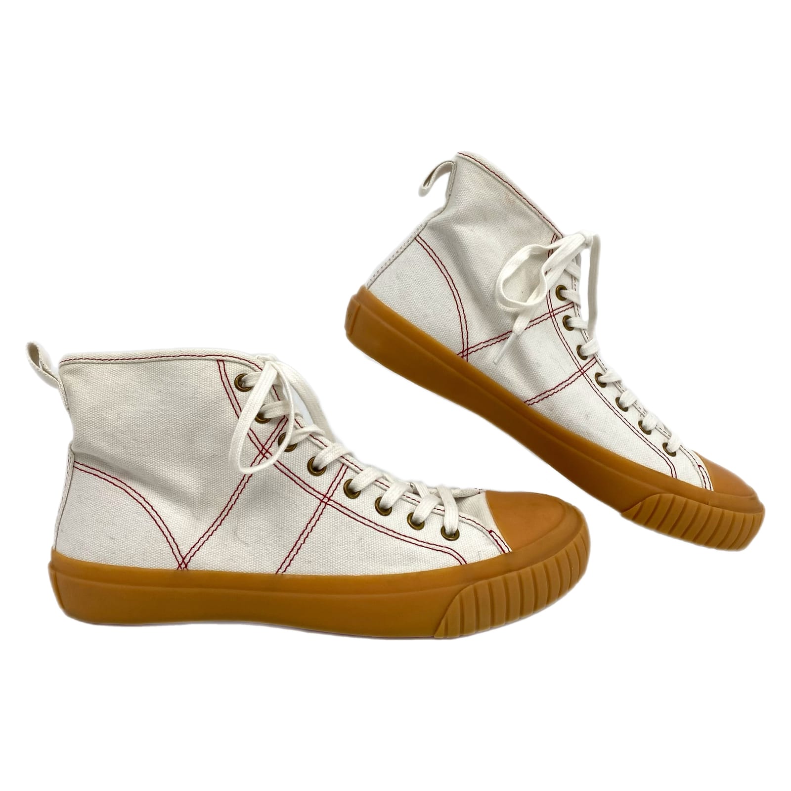 J. Crew White Red Canvas High Top Sneakers