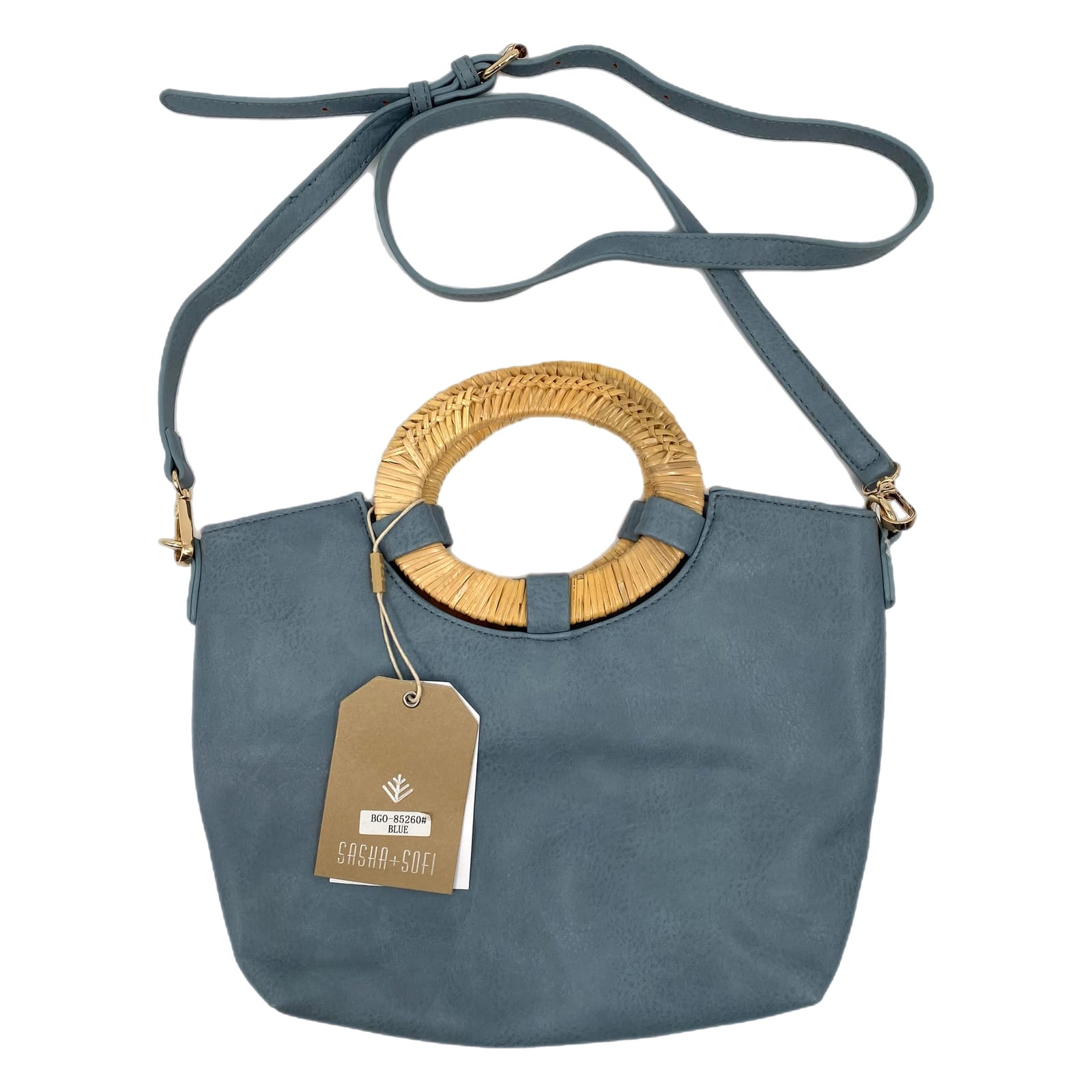Sasha + Sofi Blue Wicker Handle Crossbody Bag
