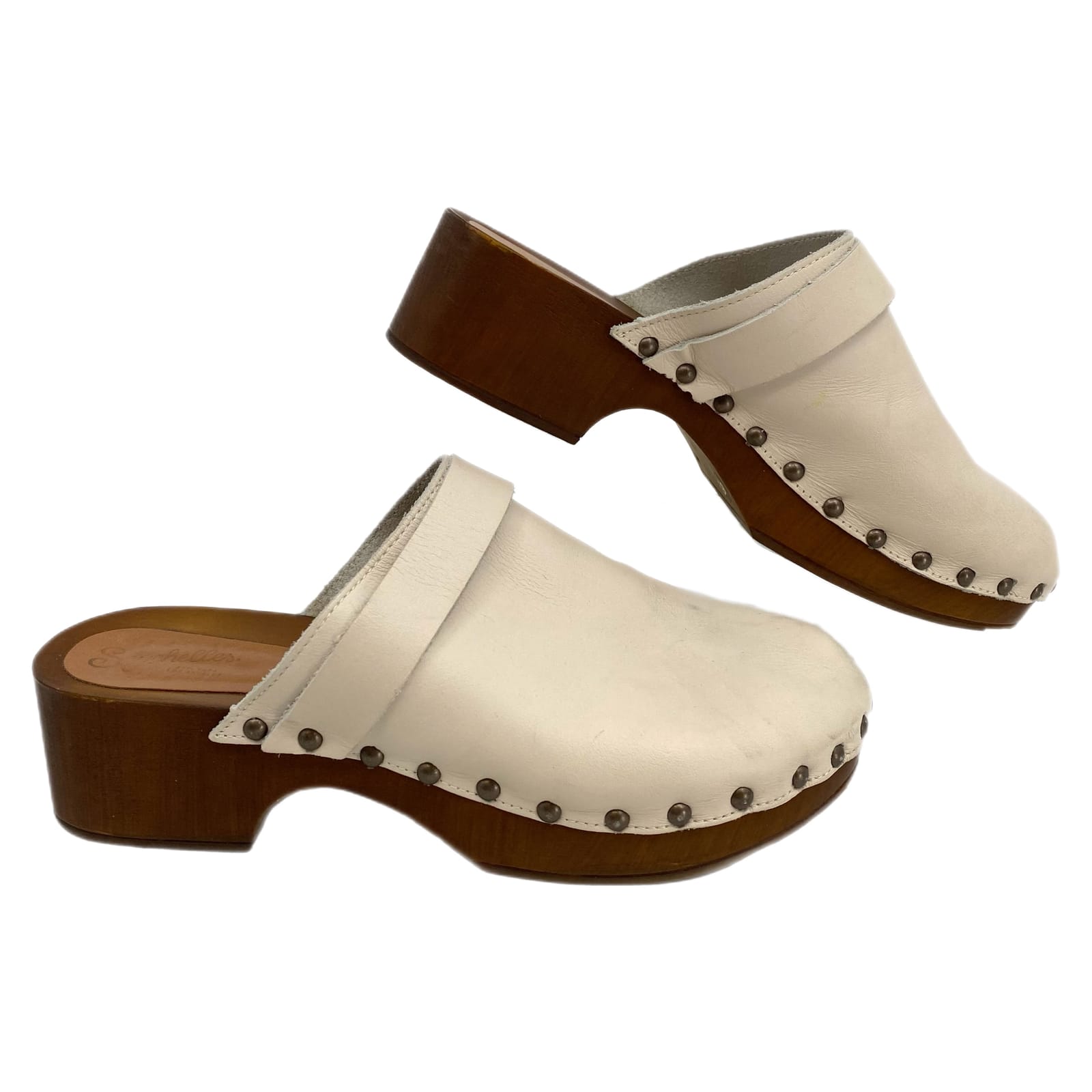 Seychelles Cream Brown Leather Mule Clogs
