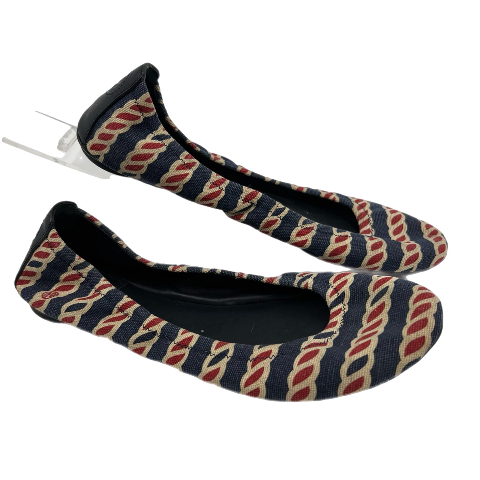 Tory Burch Blue & Red Striped Leather Flats