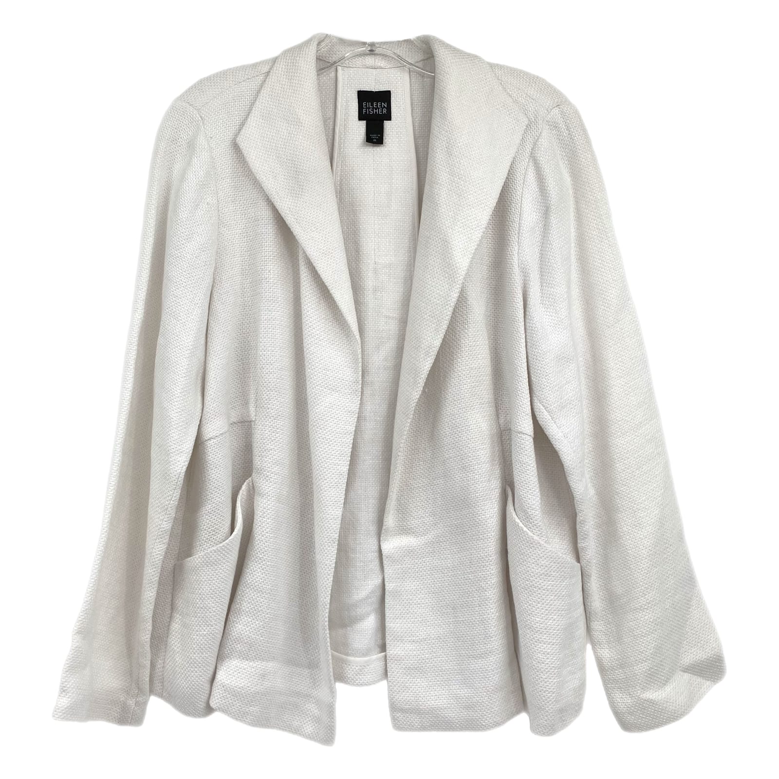 Eileen Fisher White Linen Blend Open Front Blazer