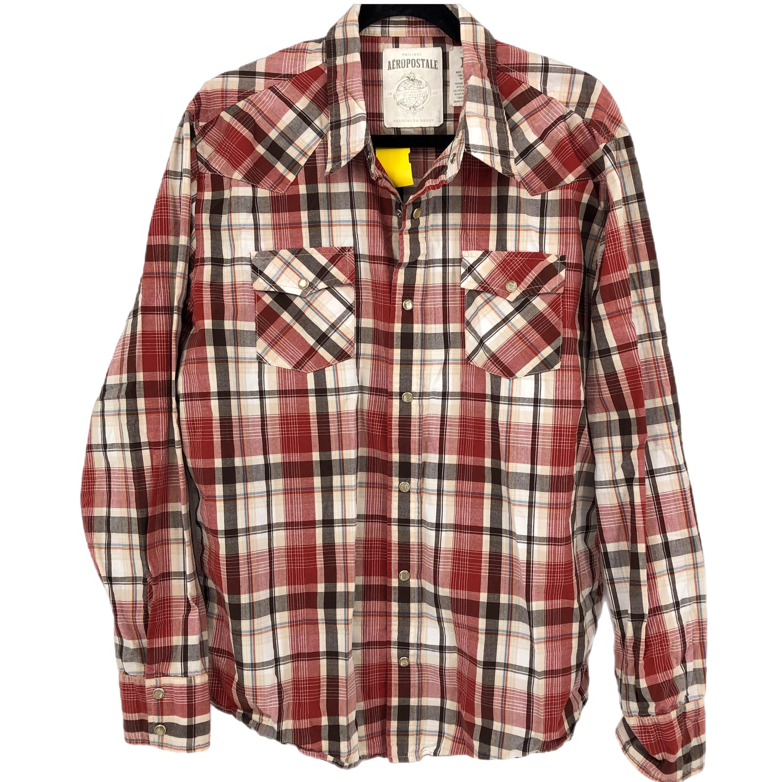 Aeropostale Cream/Red Plaid Casual Button Down